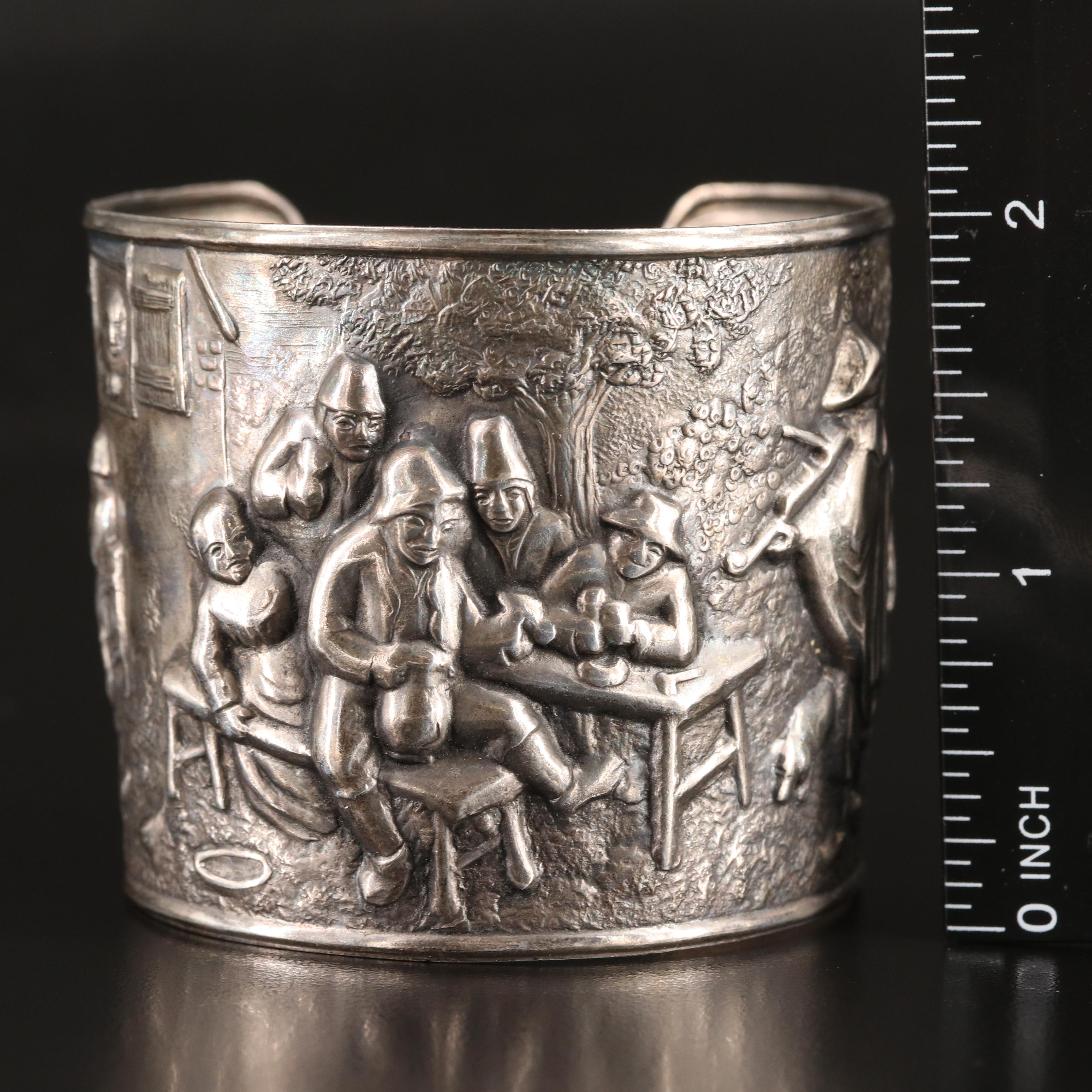 Hans Jensen & Co. Repoussé Story Teller Tavern Scene Cuff