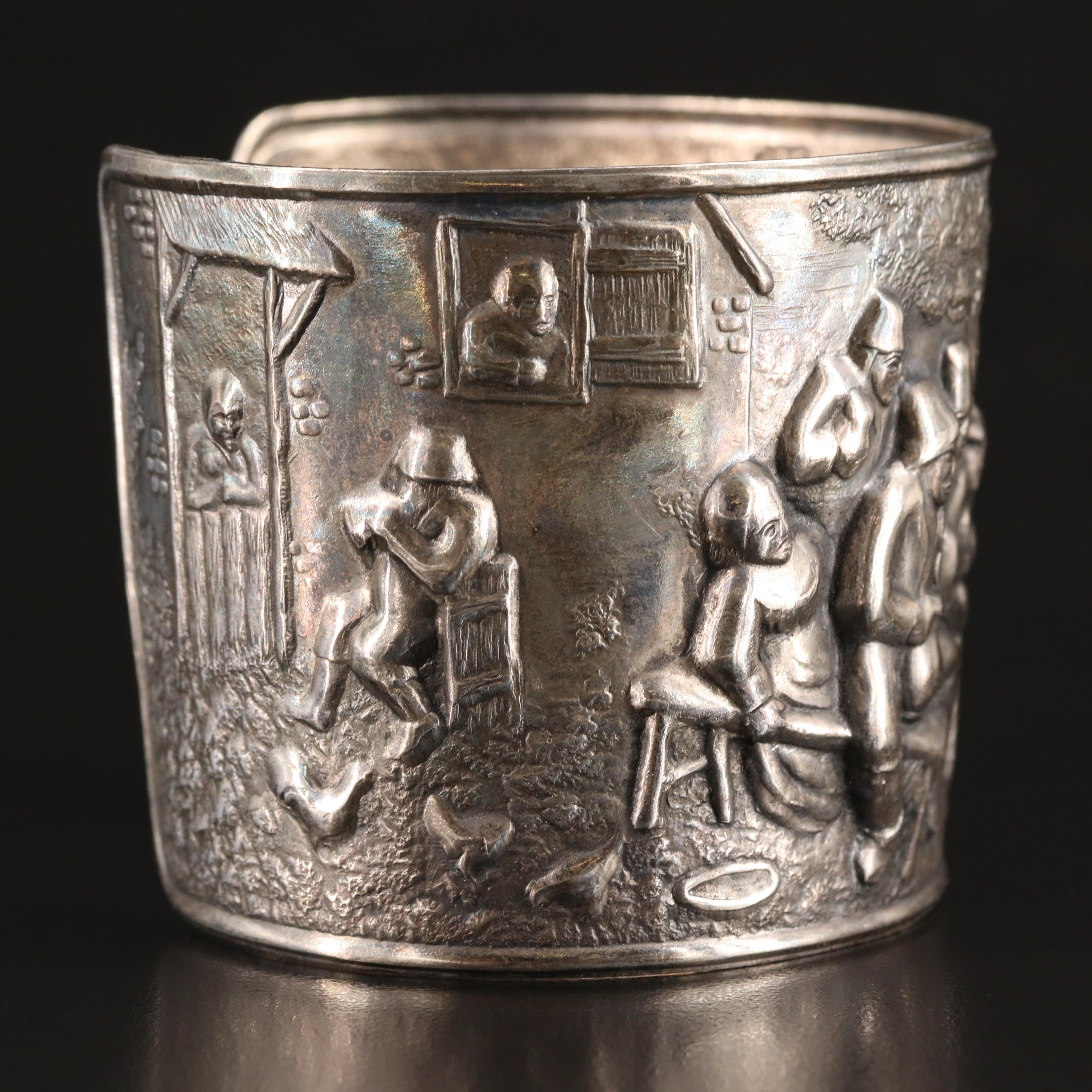 Hans Jensen & Co. Repoussé Story Teller Tavern Scene Cuff
