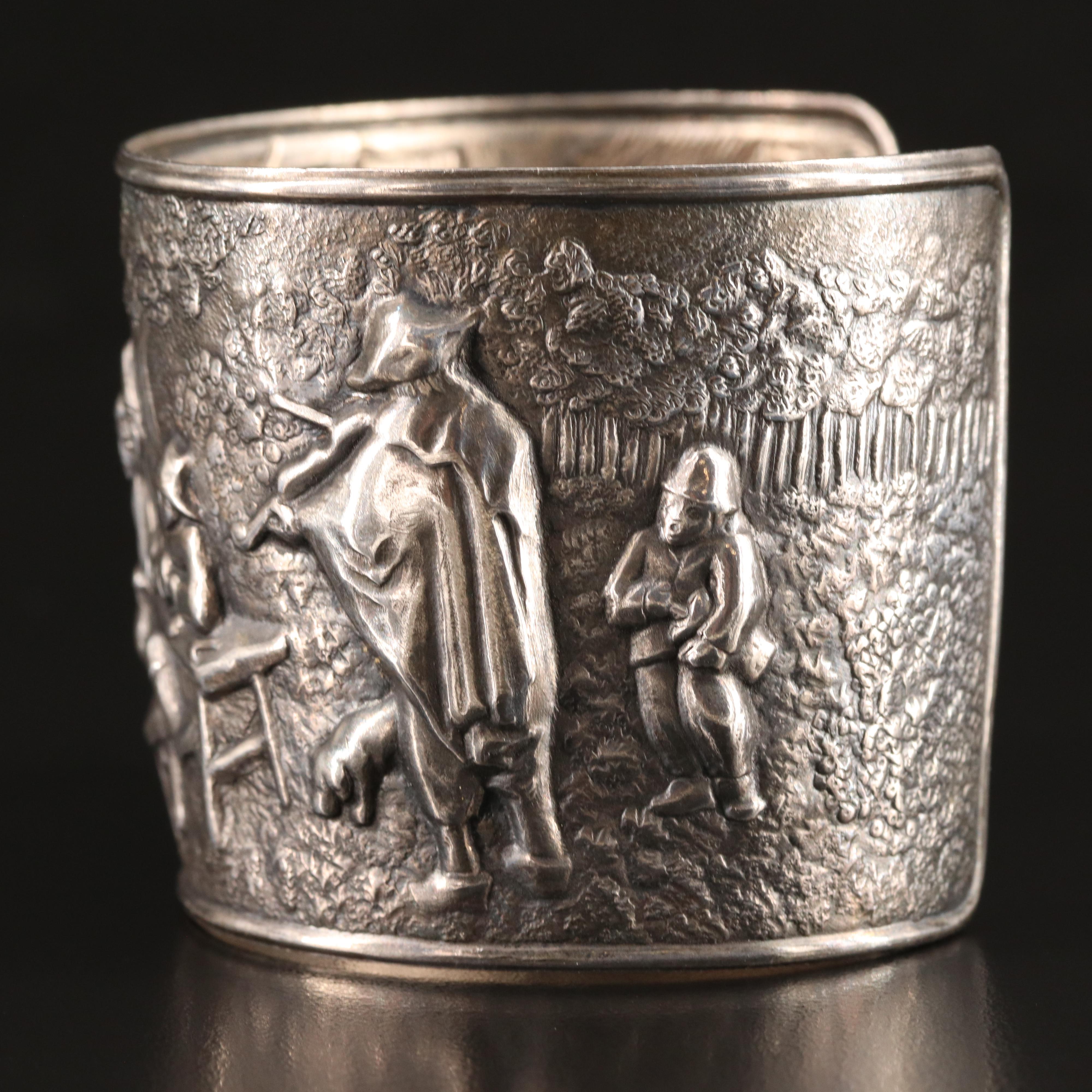 Hans Jensen & Co. Repoussé Story Teller Tavern Scene Cuff