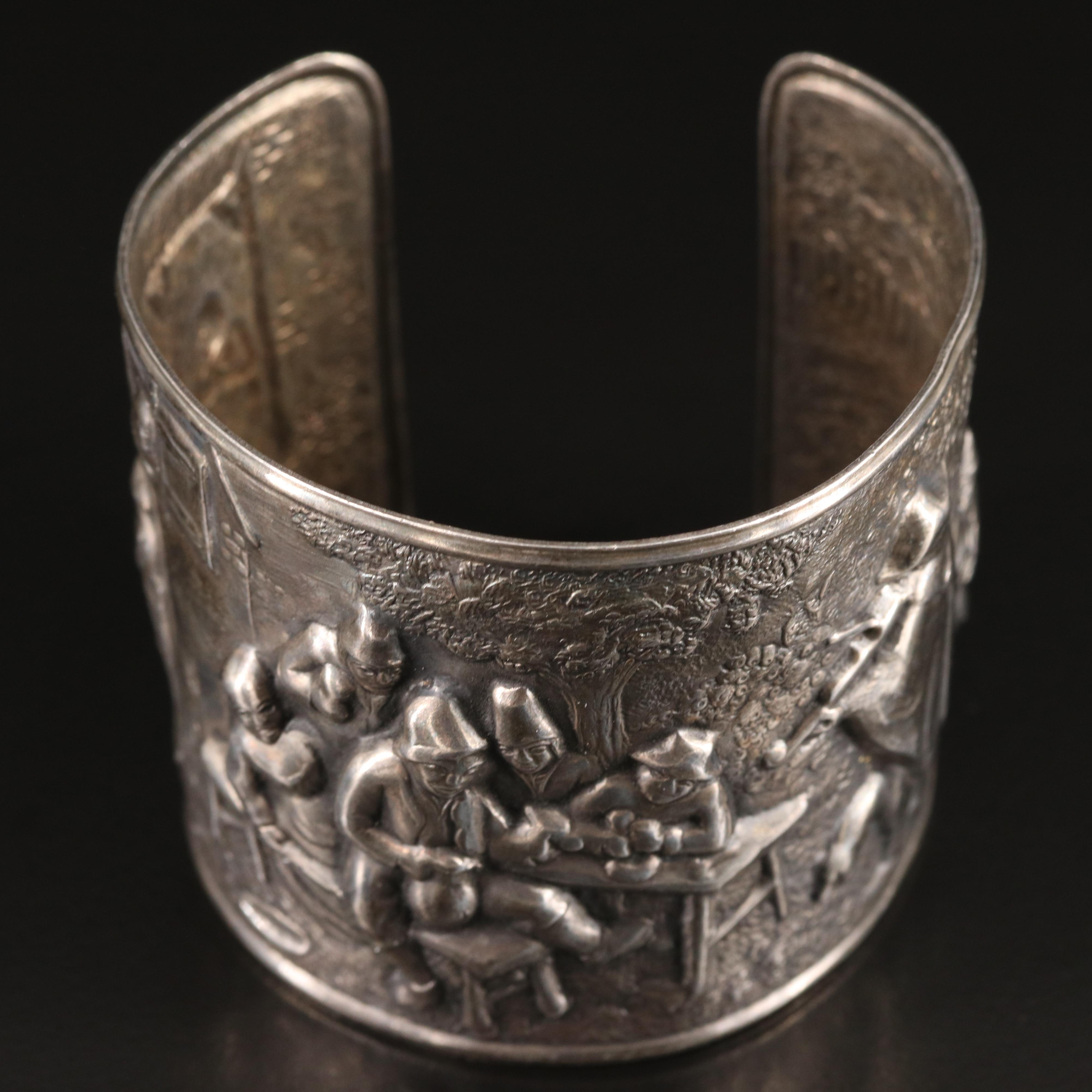 Hans Jensen & Co. Repoussé Story Teller Tavern Scene Cuff