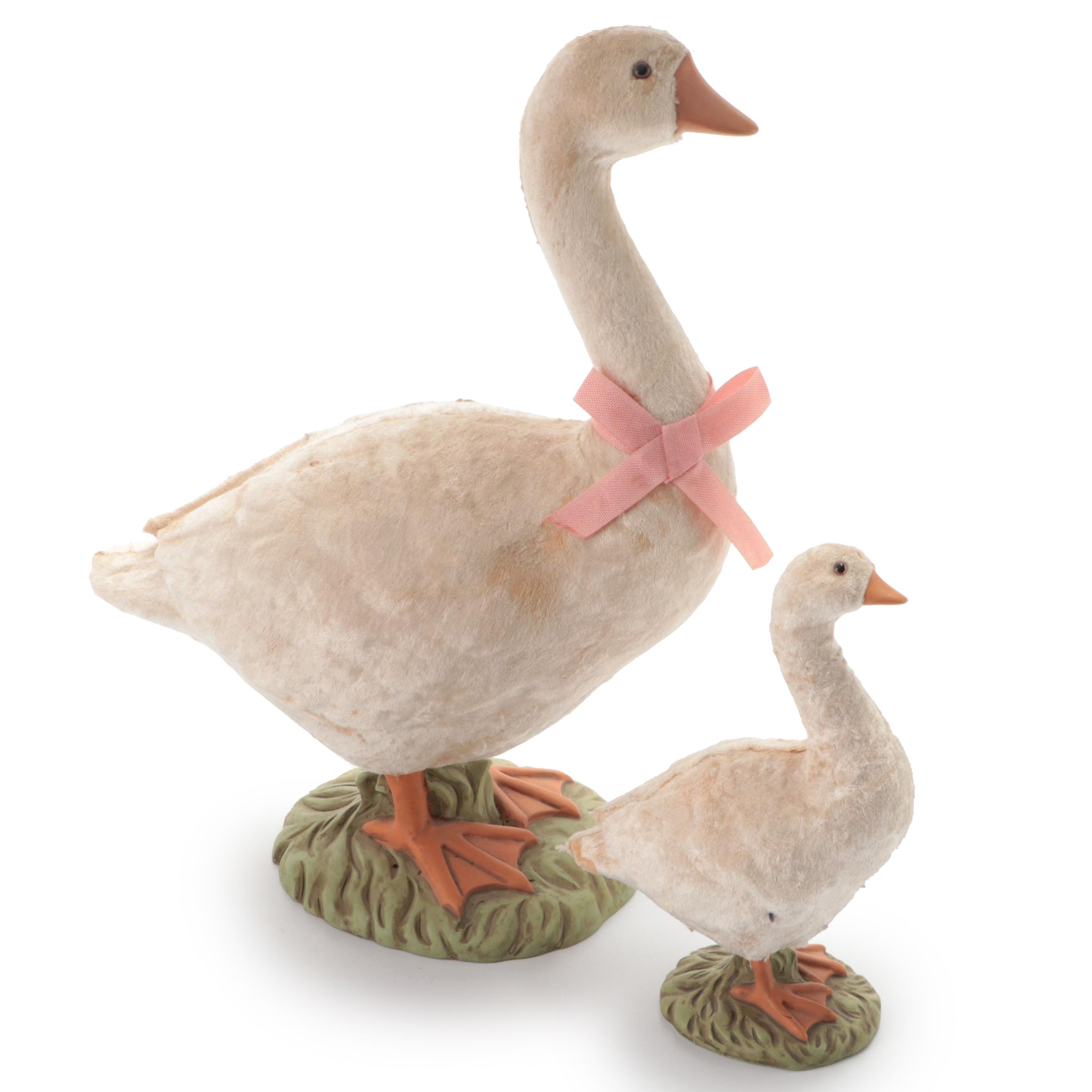 Velveteen Covered Resin Goose Figurines
