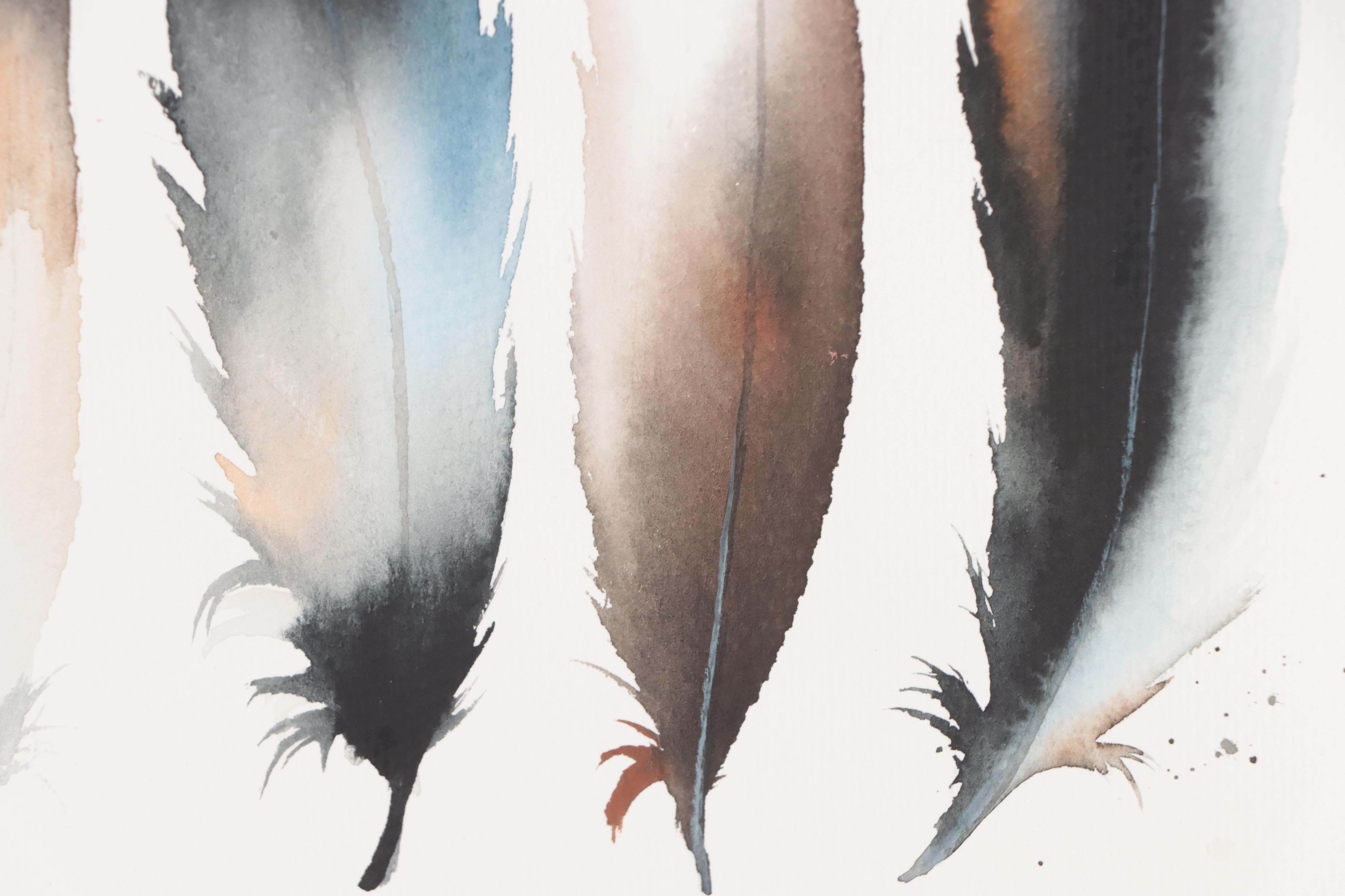 Anne Gorywine Watercolor Painting of Feathers, 2020