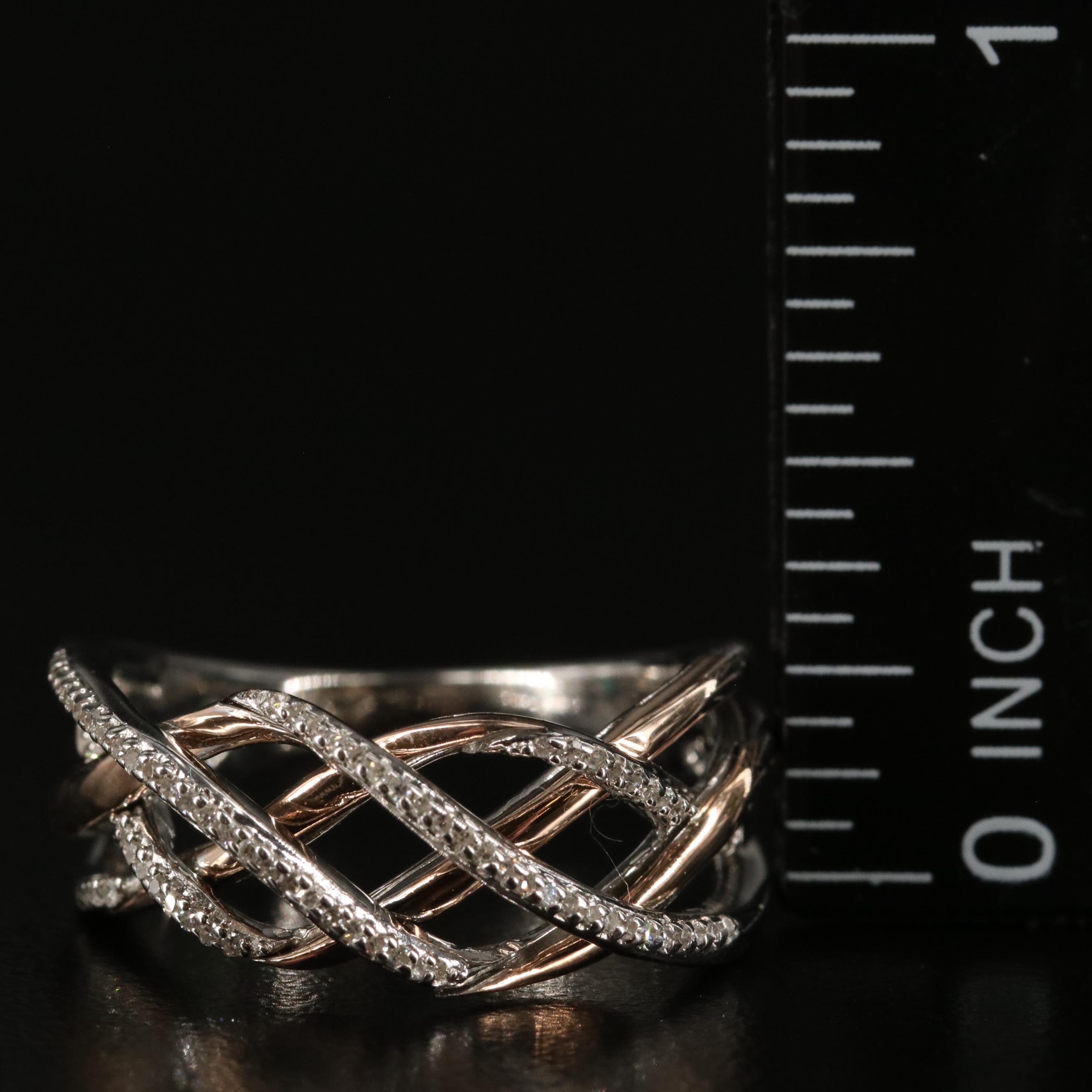 Sterling Diamond Crossover Ring with 10K Rose Gold Accent