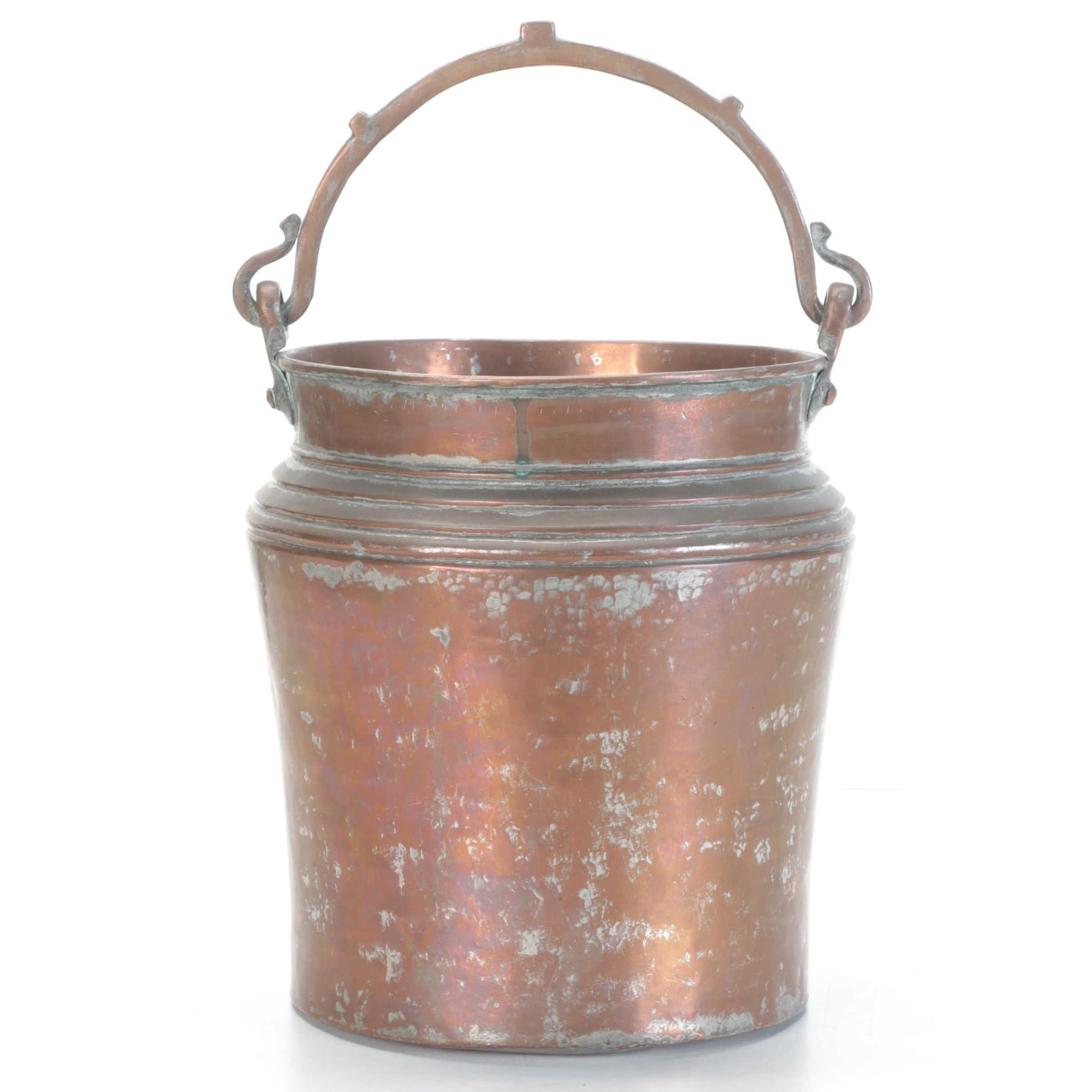 Tinned Copper Bucket with Wrought Bail Handle