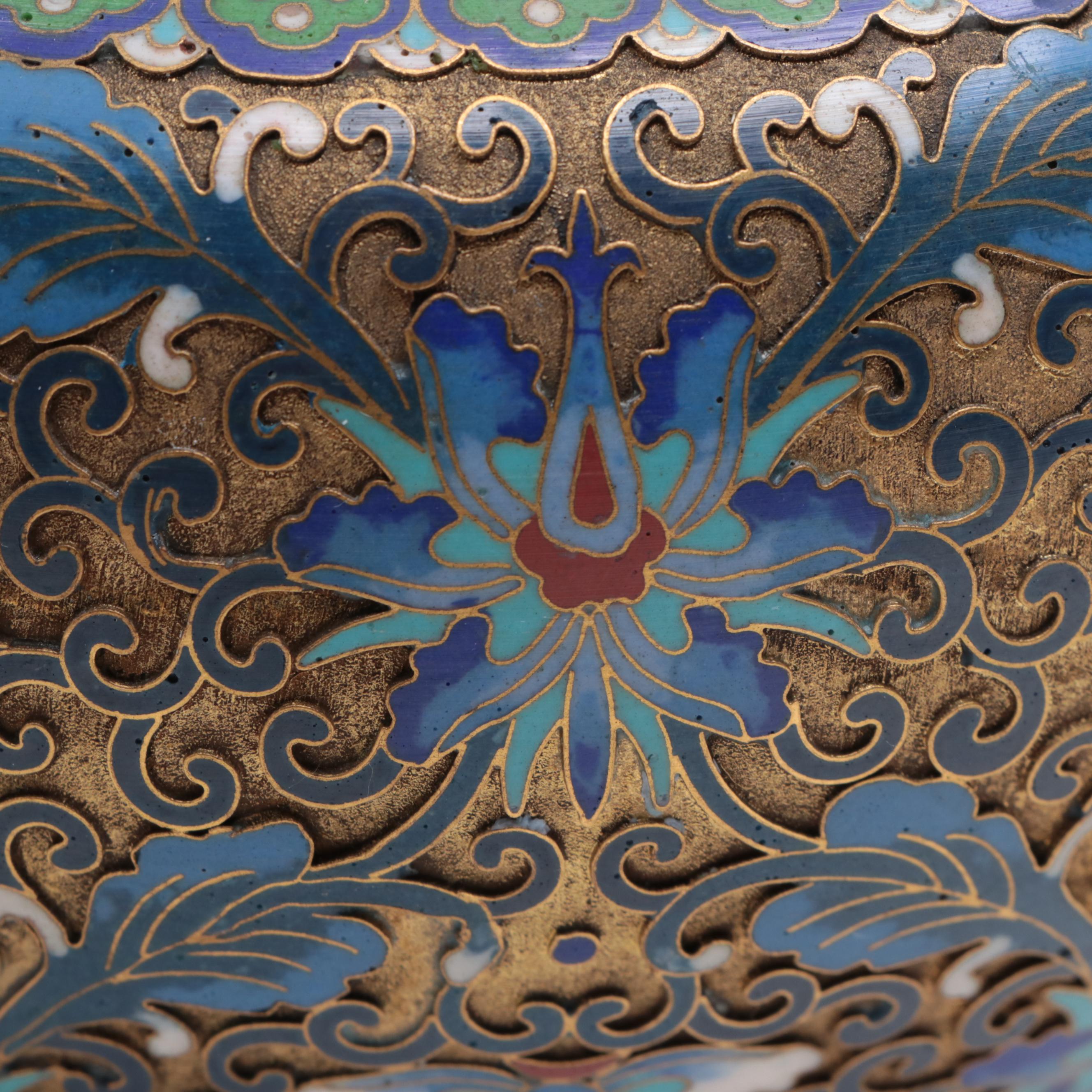 Chinese Champlevé Guardian Lion Covered Jars, 20th Century