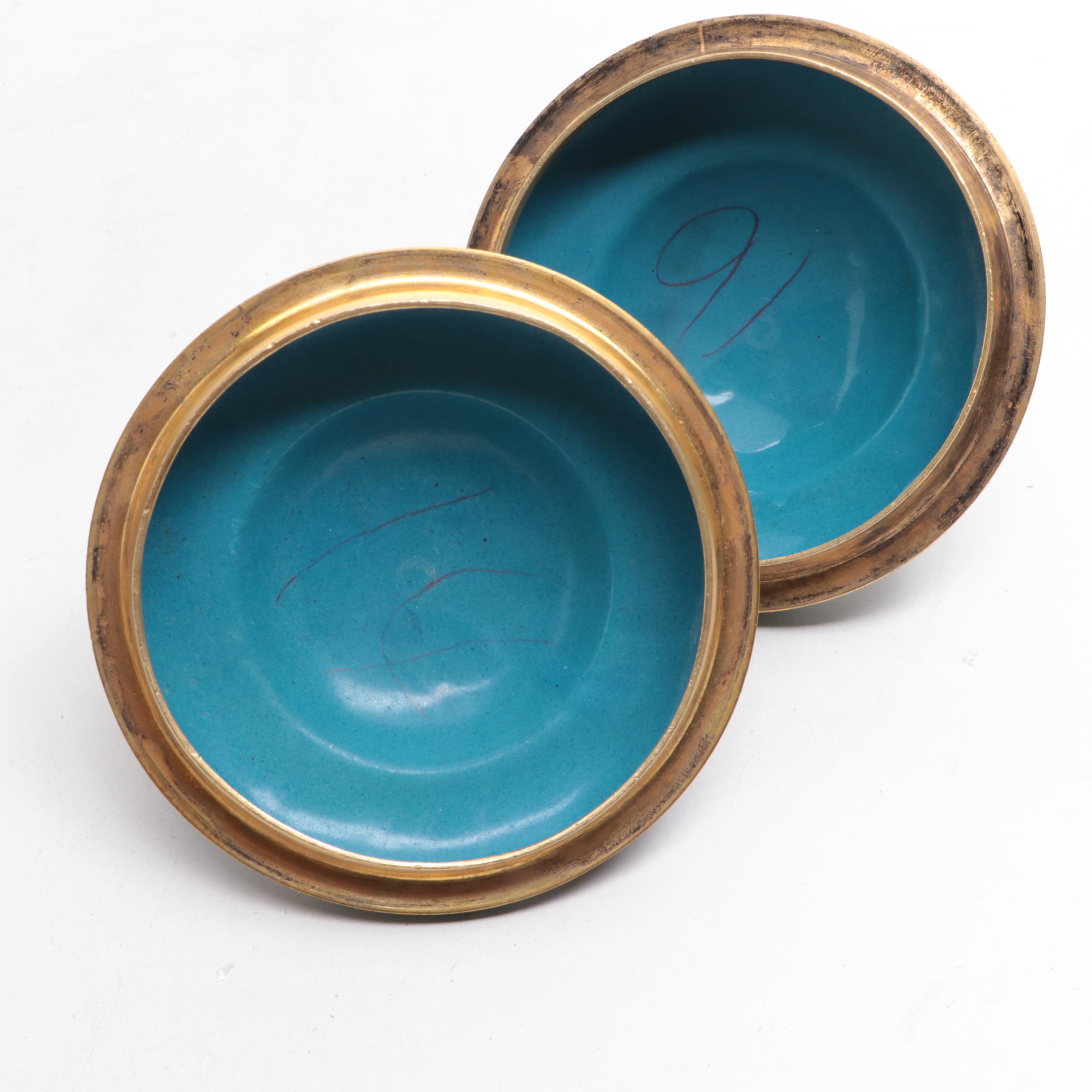 Chinese Champlevé Guardian Lion Covered Jars, 20th Century