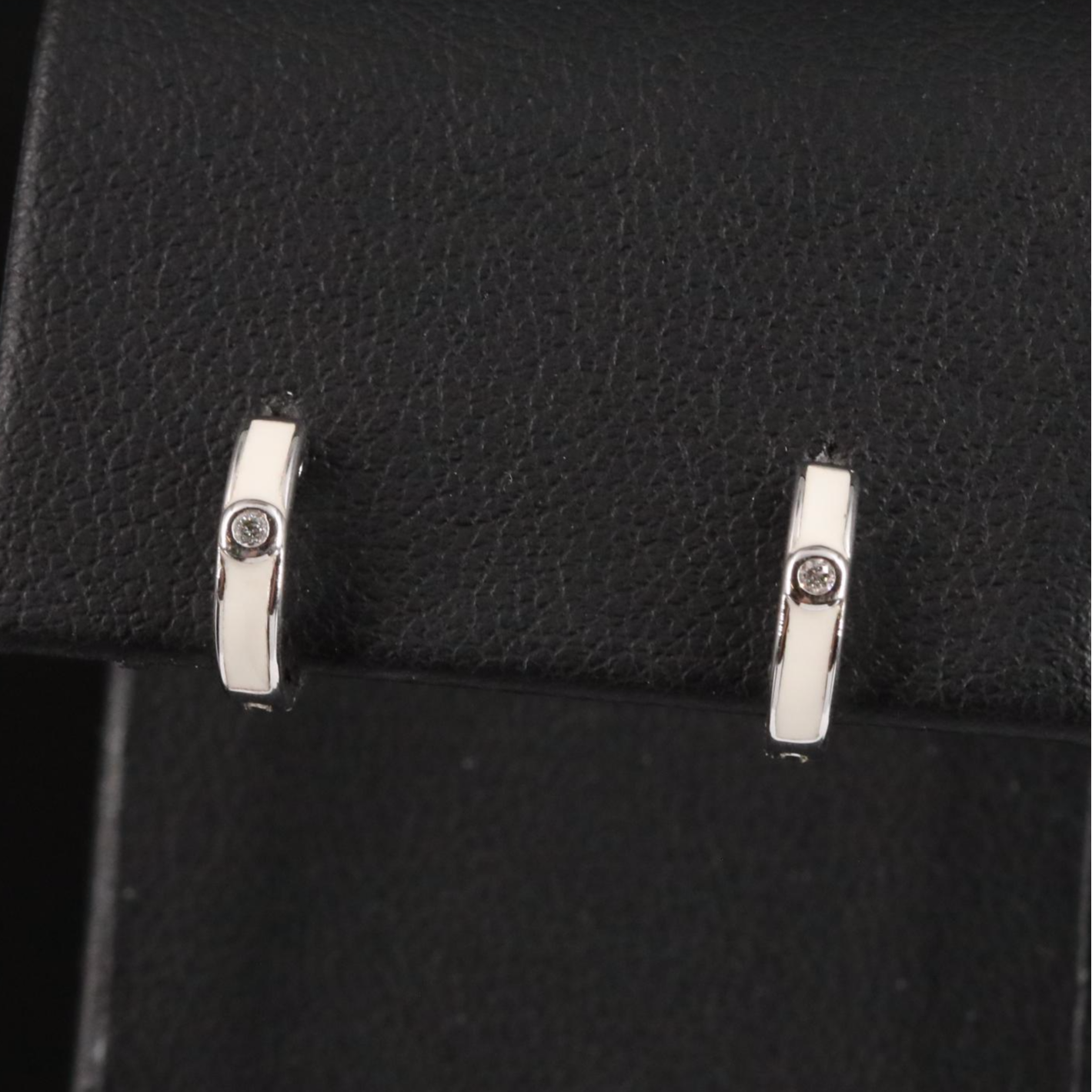 Sterling Diamond and Enamel Huggie Earrings