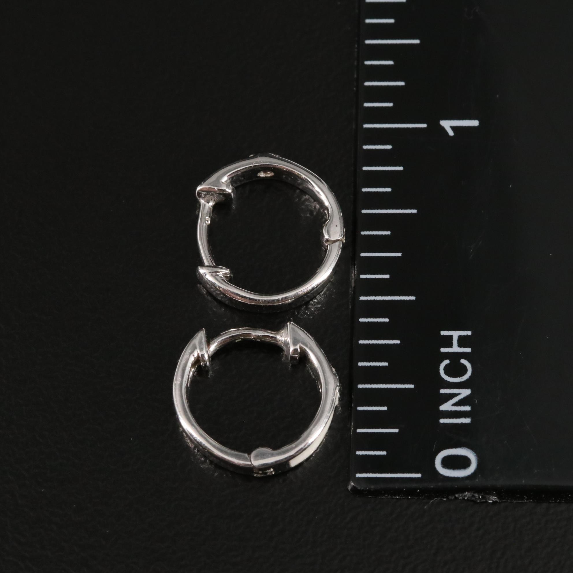 Sterling Diamond and Enamel Huggie Earrings