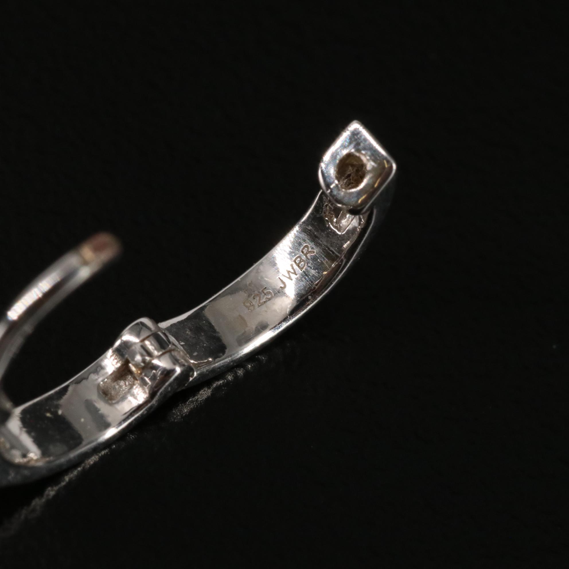 Sterling Diamond and Enamel Huggie Earrings