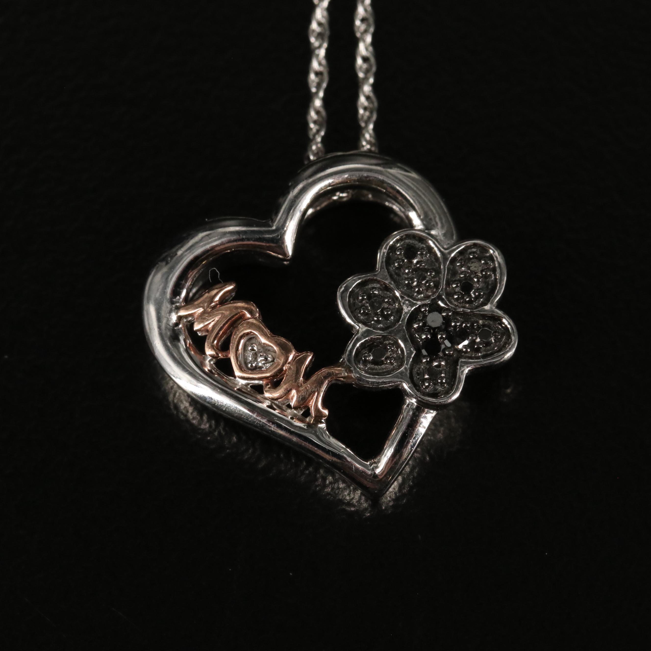 Sterling Diamond Paw Print Heart Pendant Necklace with 10K Accent