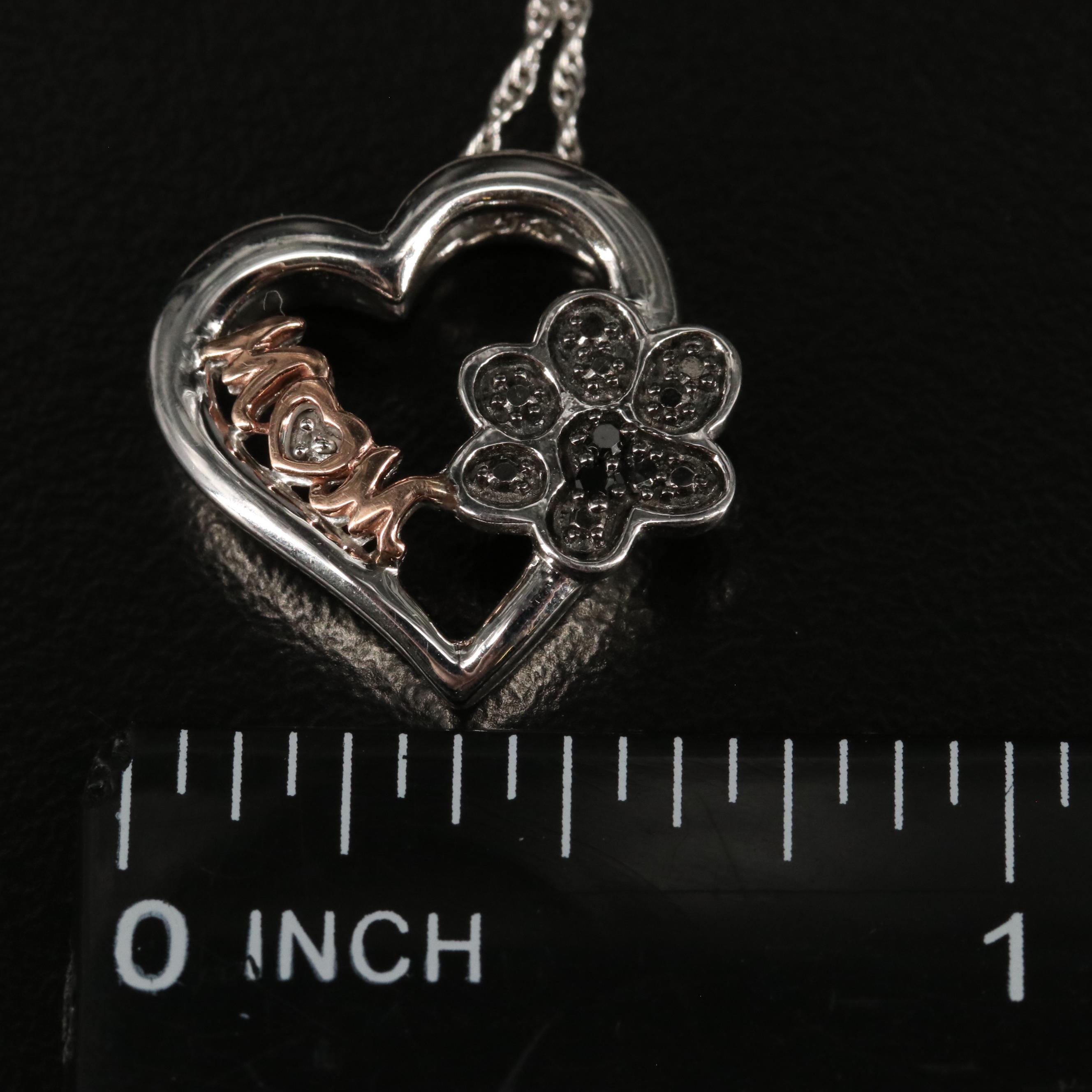 Sterling Diamond Paw Print Heart Pendant Necklace with 10K Accent