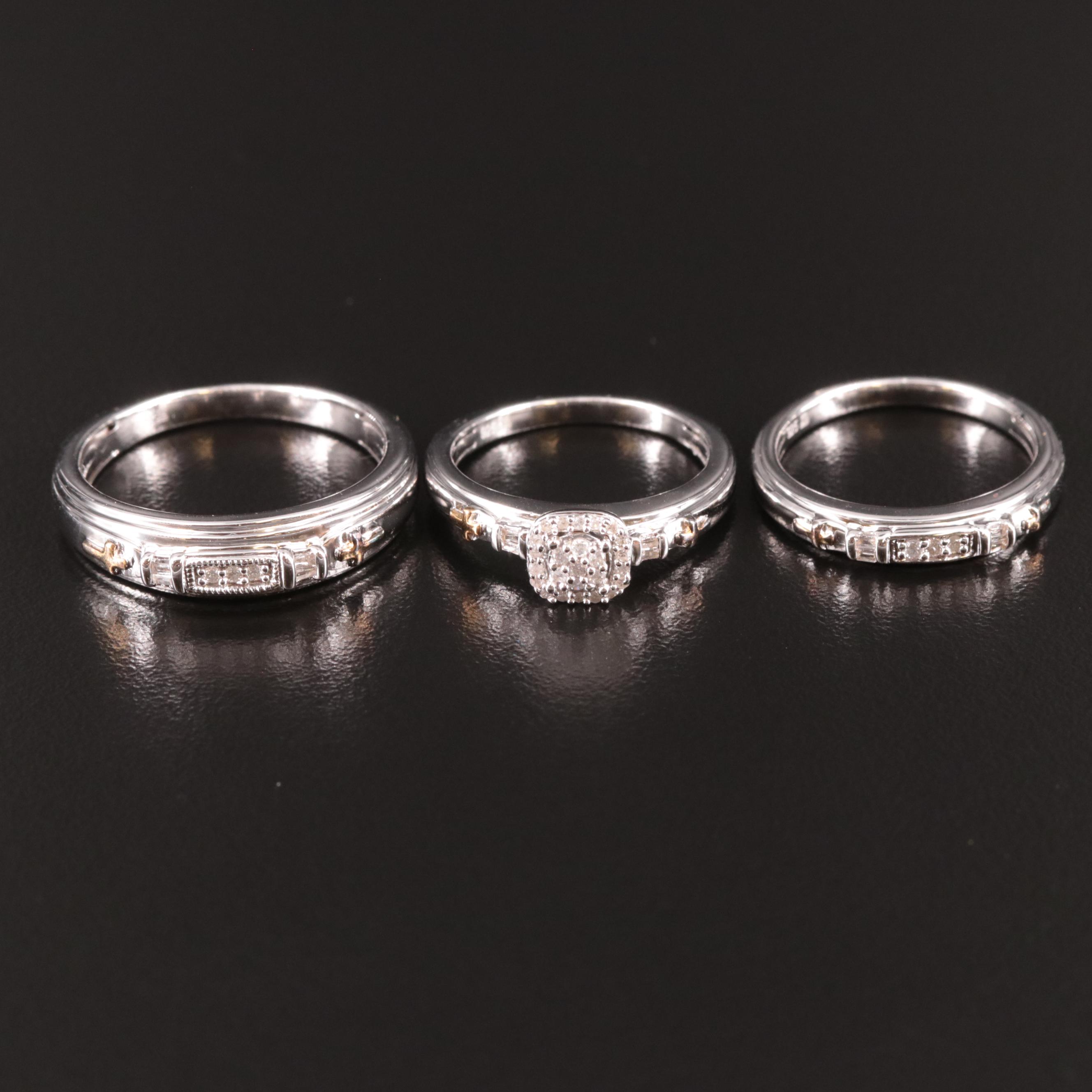 Sterling Diamond Rings with Cross Accents