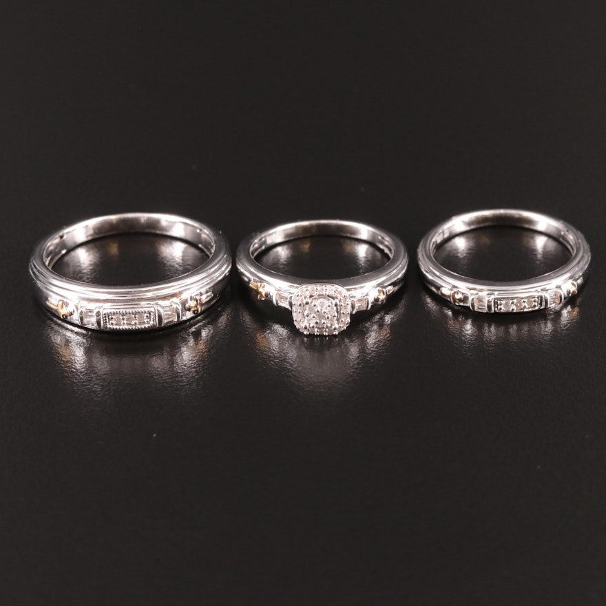 Sterling Diamond Rings with Cross Accents