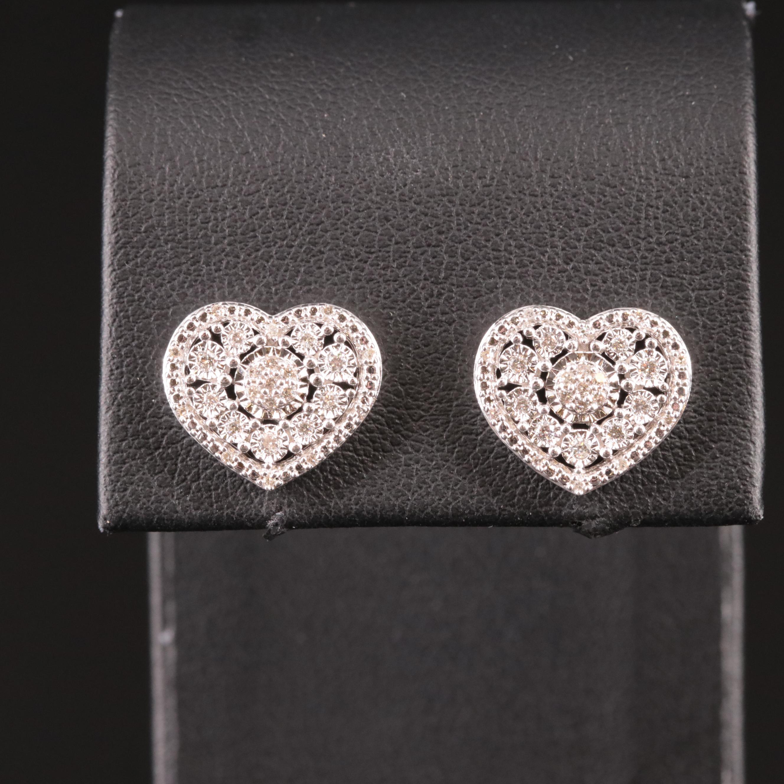 Sterling Diamond Heart Earrings