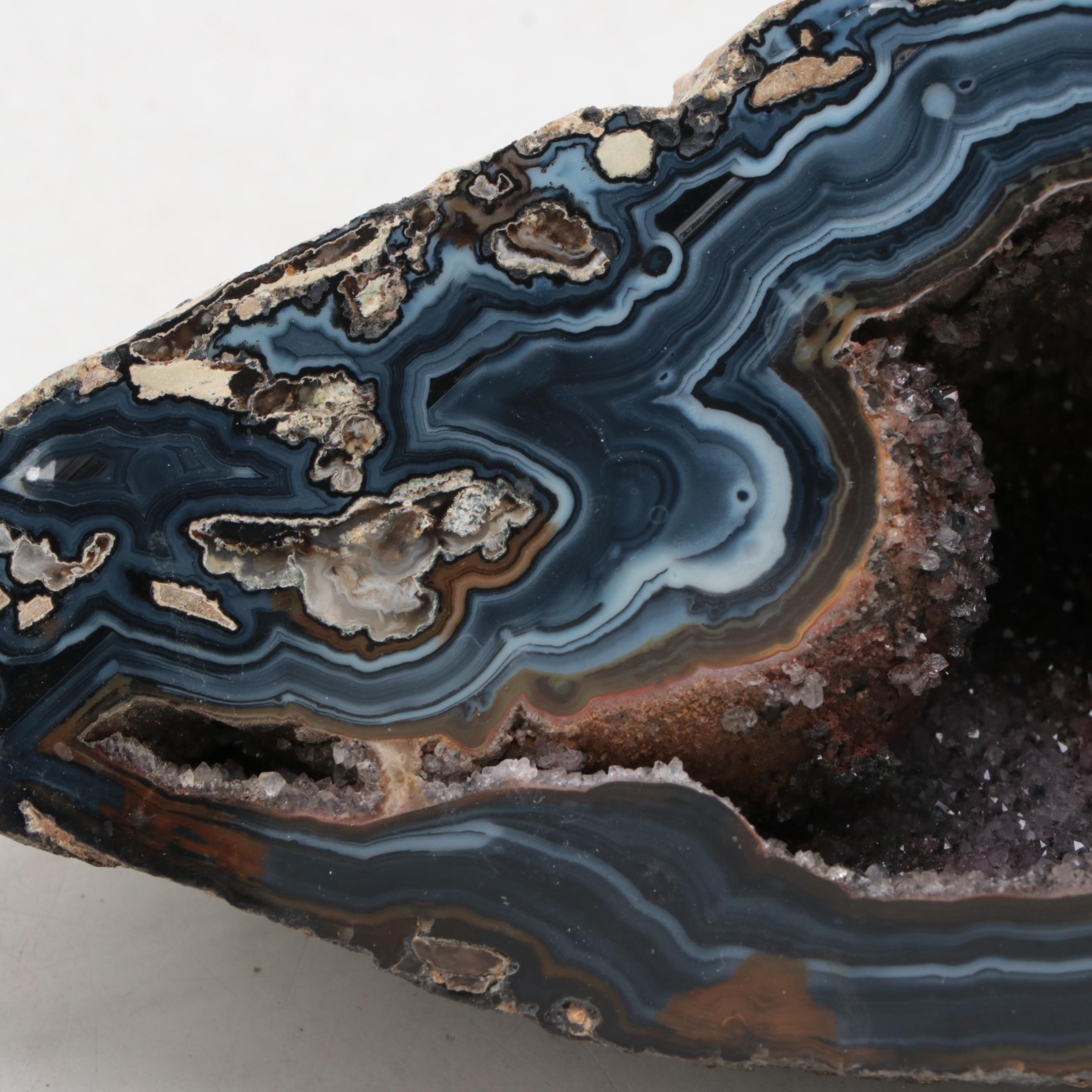 Cut and Polished Banded Agate Geode Specimen