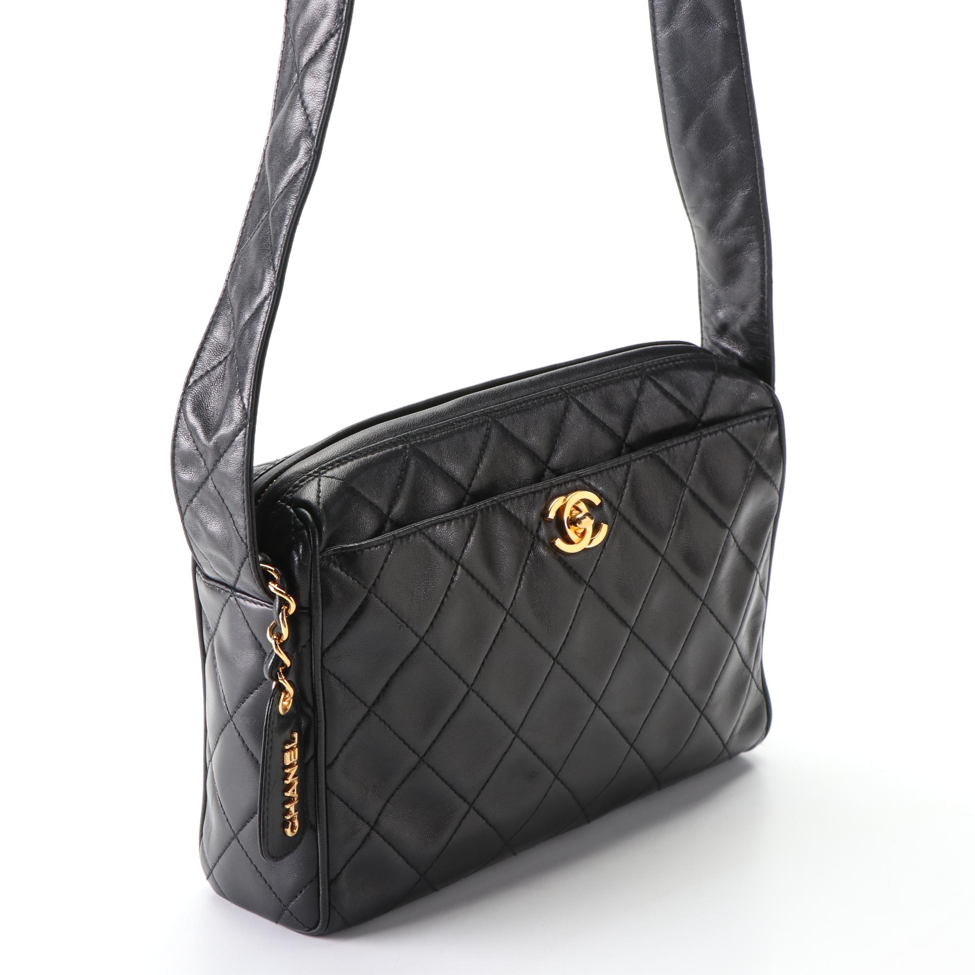Chanel Quilted Shoulder Bag in Black Lambskin Leather