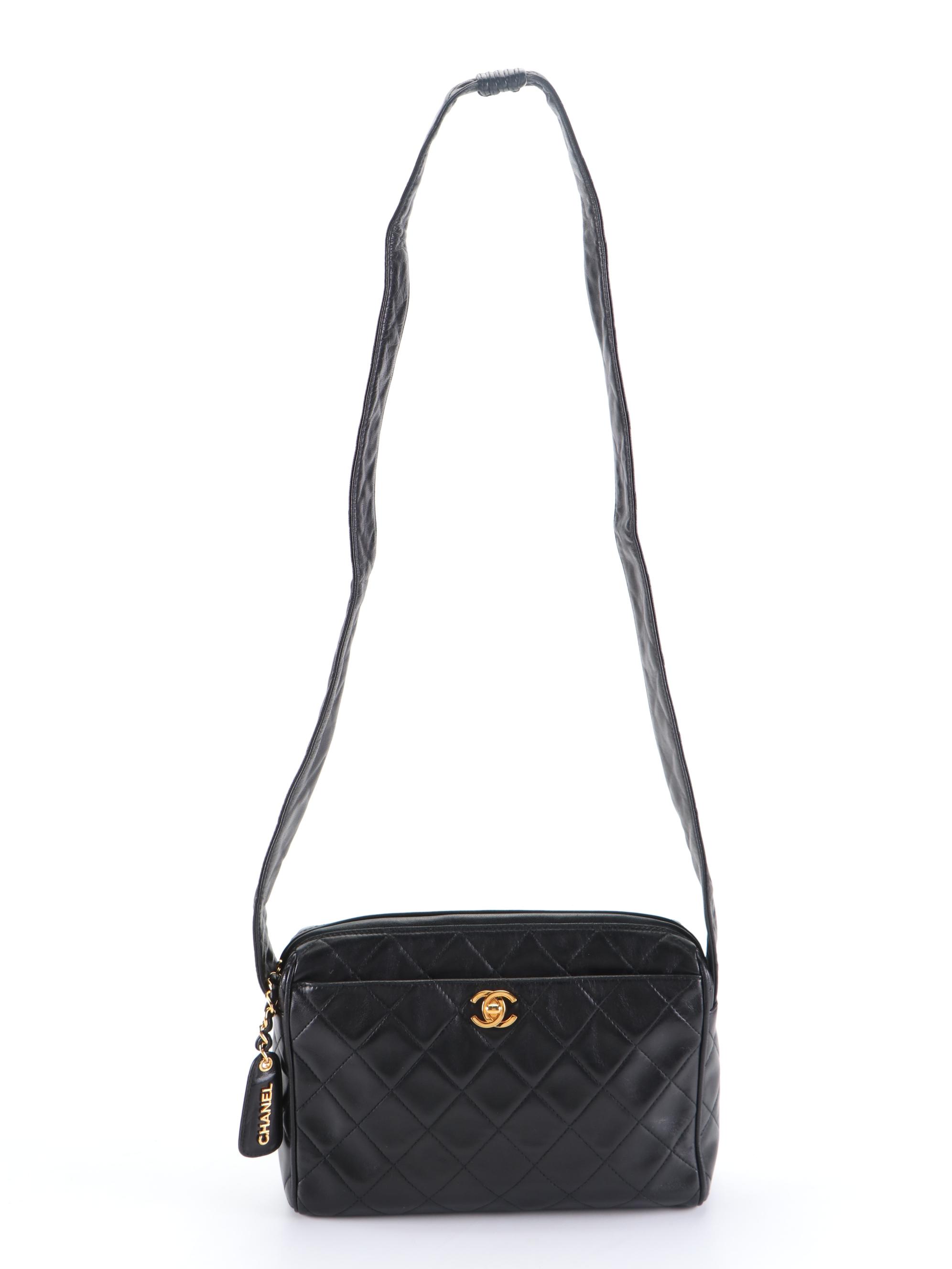 Chanel Quilted Shoulder Bag in Black Lambskin Leather
