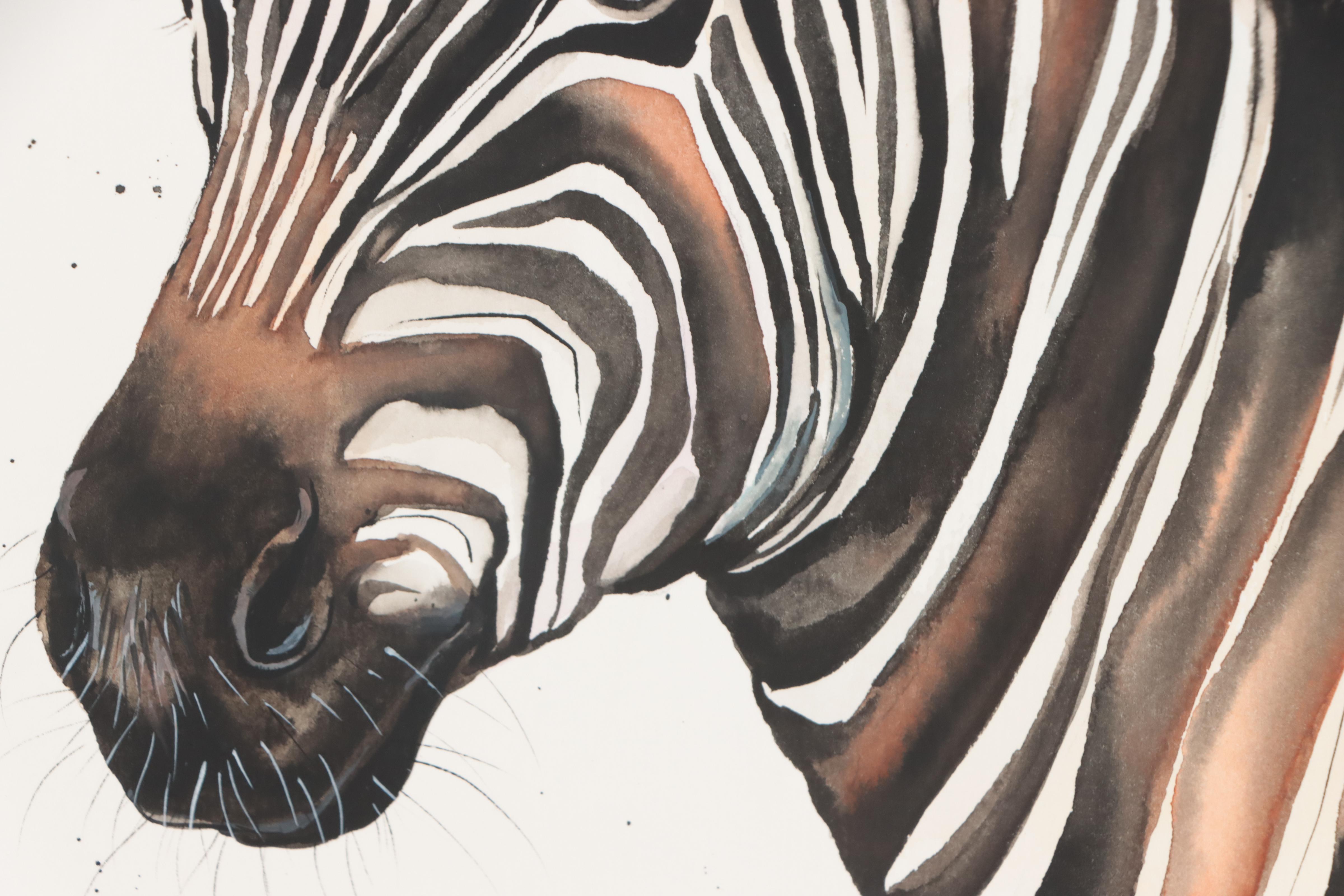 Anne Gorywine Watercolor Painting of Zebra, 21st Century