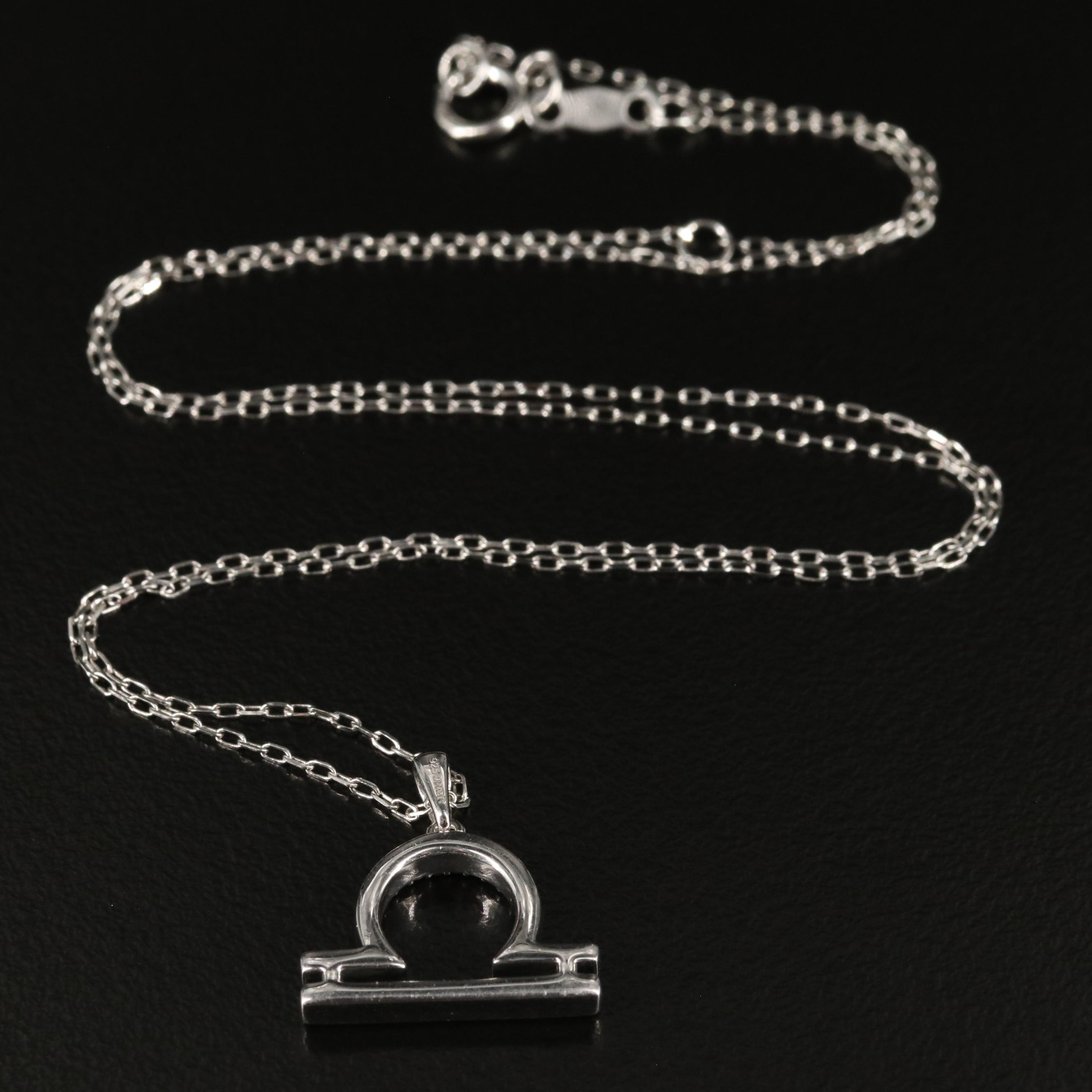 Sterling Diamond Omega Bar Pendant Necklace