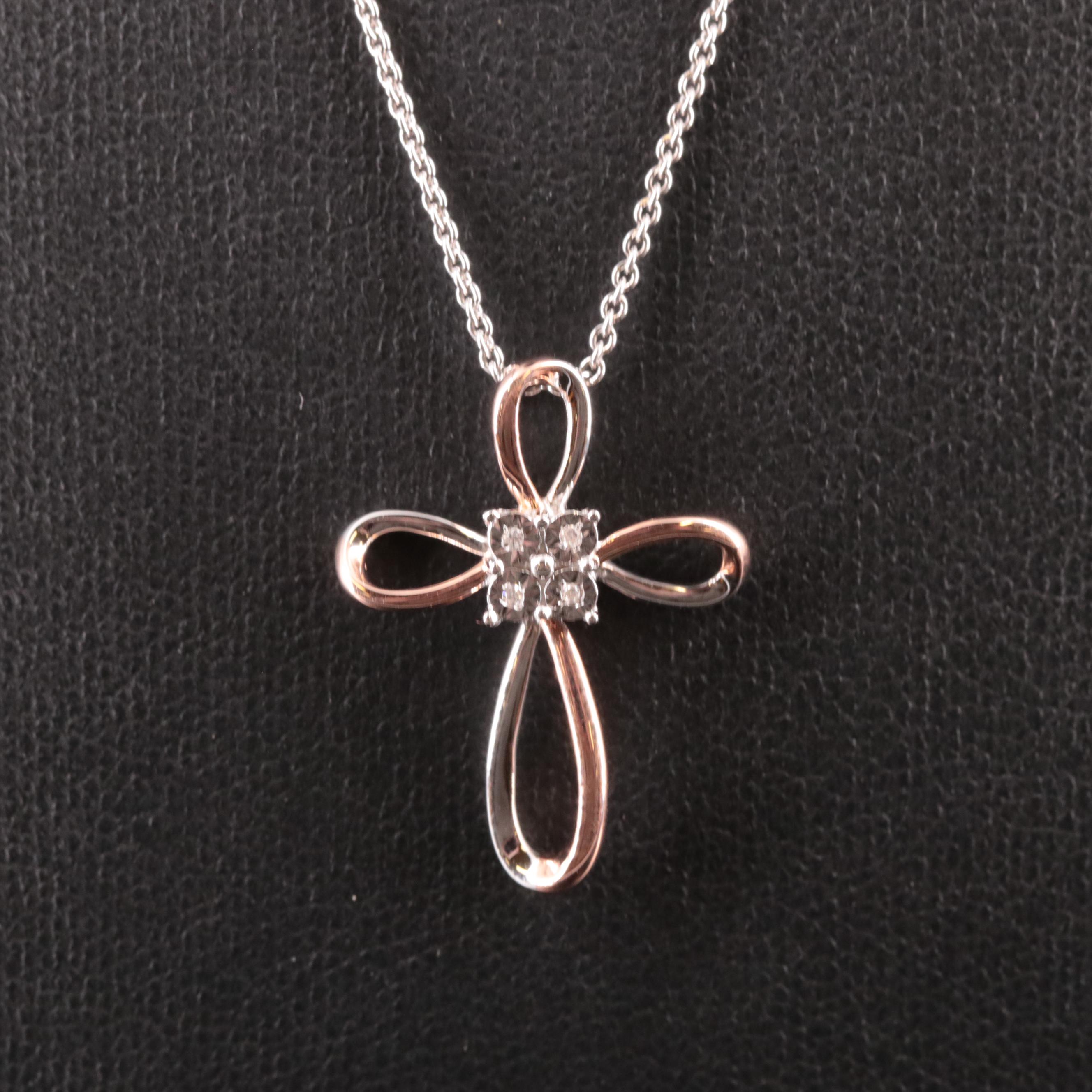 Sterling Diamond Cross Pendant Necklace