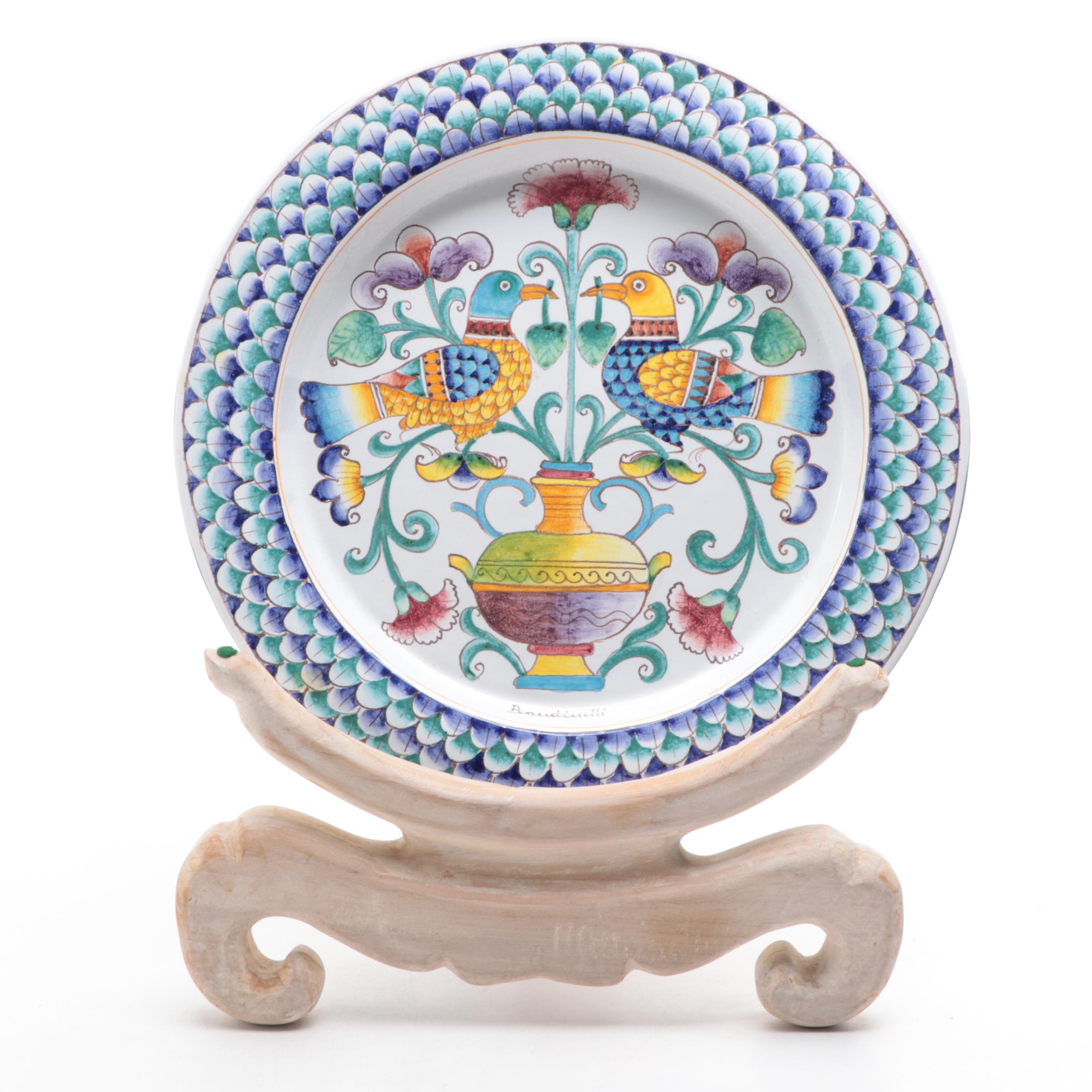 Baudiuelli Italian Earthenware Decorative Charger with Stand