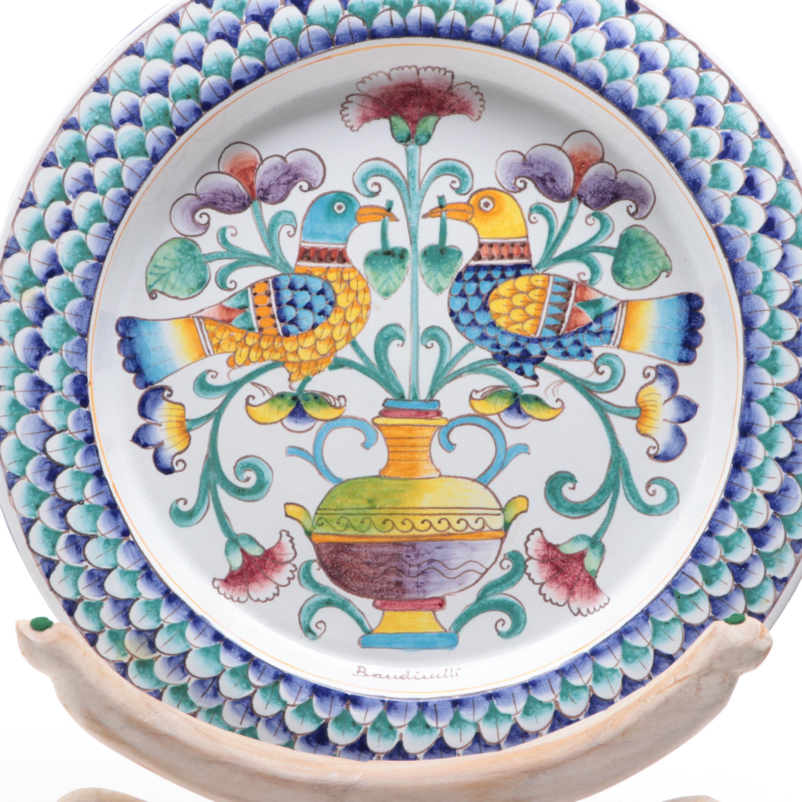 Baudiuelli Italian Earthenware Decorative Charger with Stand