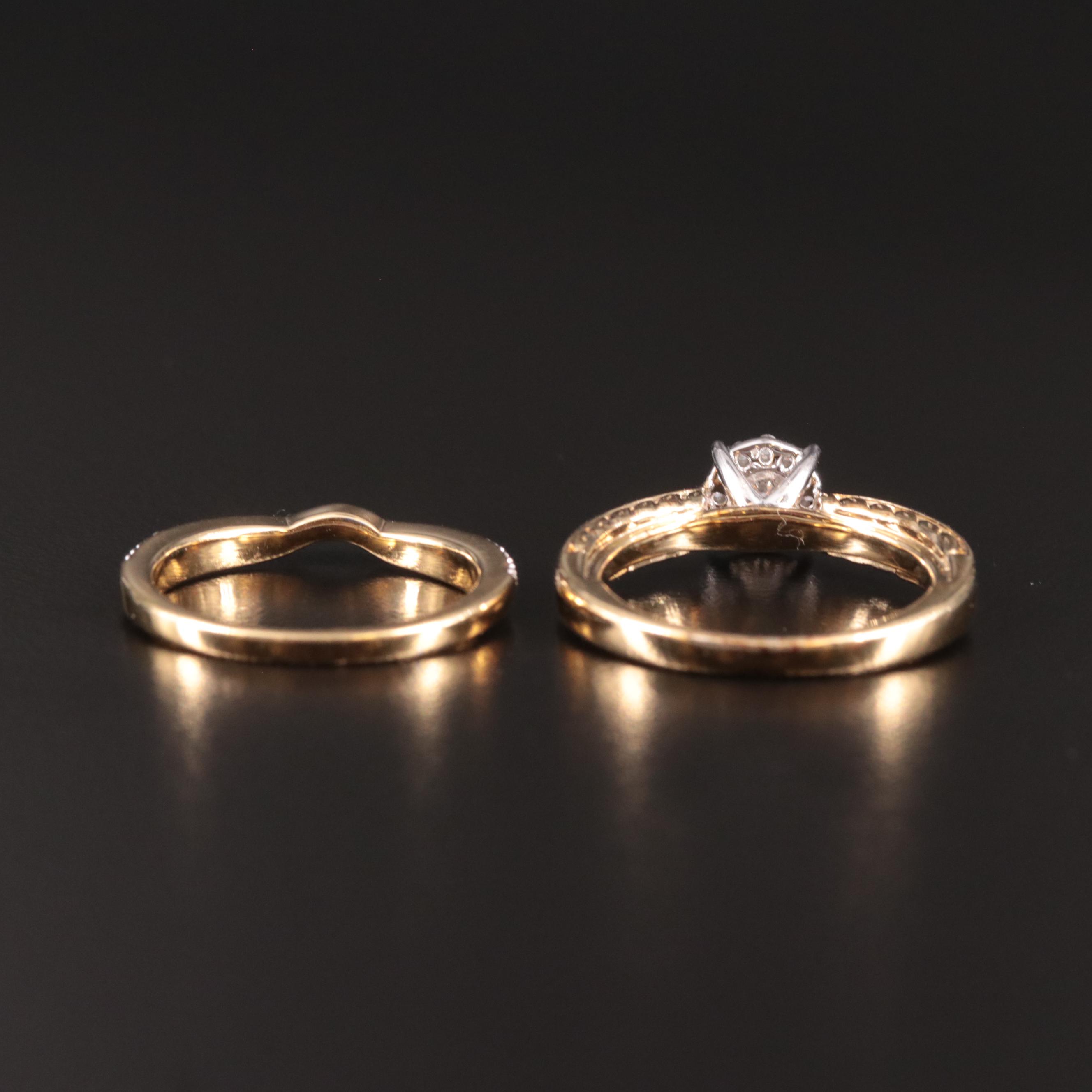 Sterling Diamond Ring and Contour Band