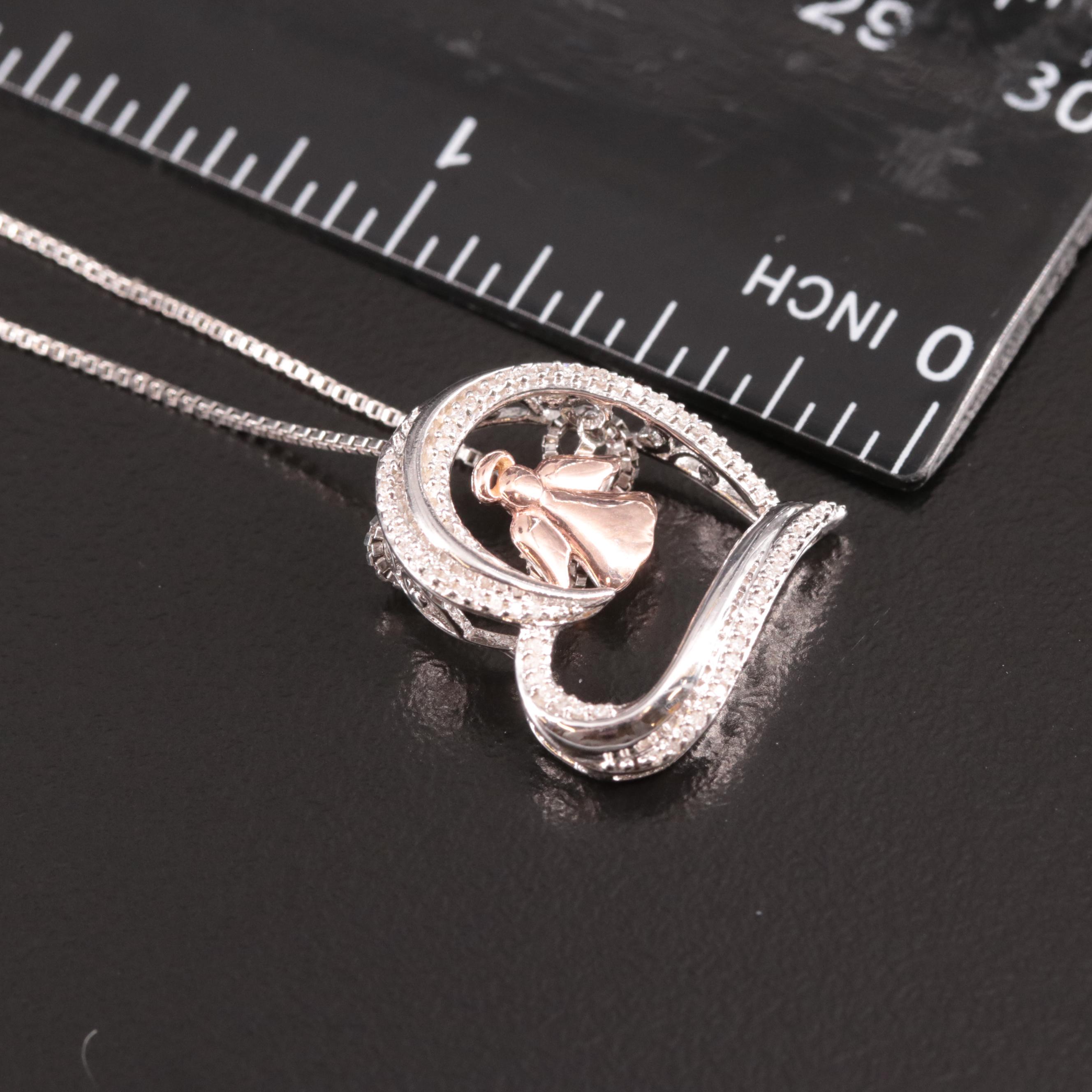 Sterling Diamond Heart Pendant Necklace