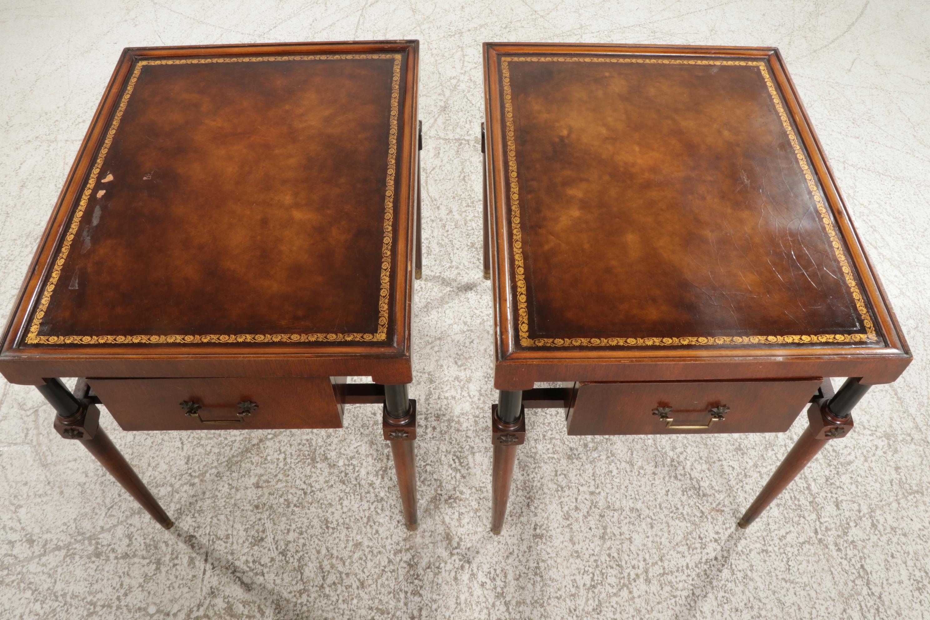 Pair of Weiman French Empire Style Mahogany Single-Drawer End Tables