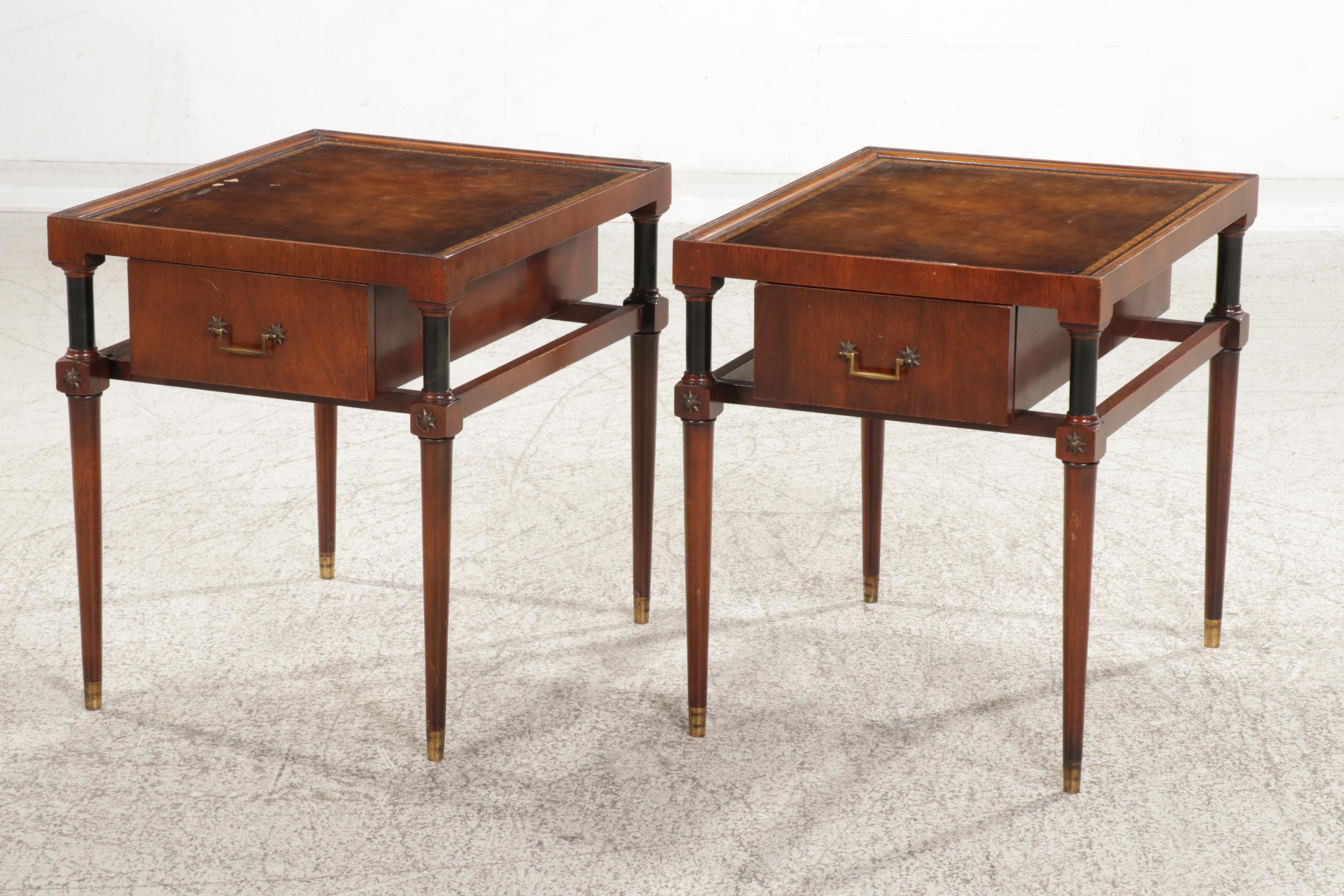 Pair of Weiman French Empire Style Mahogany Single-Drawer End Tables
