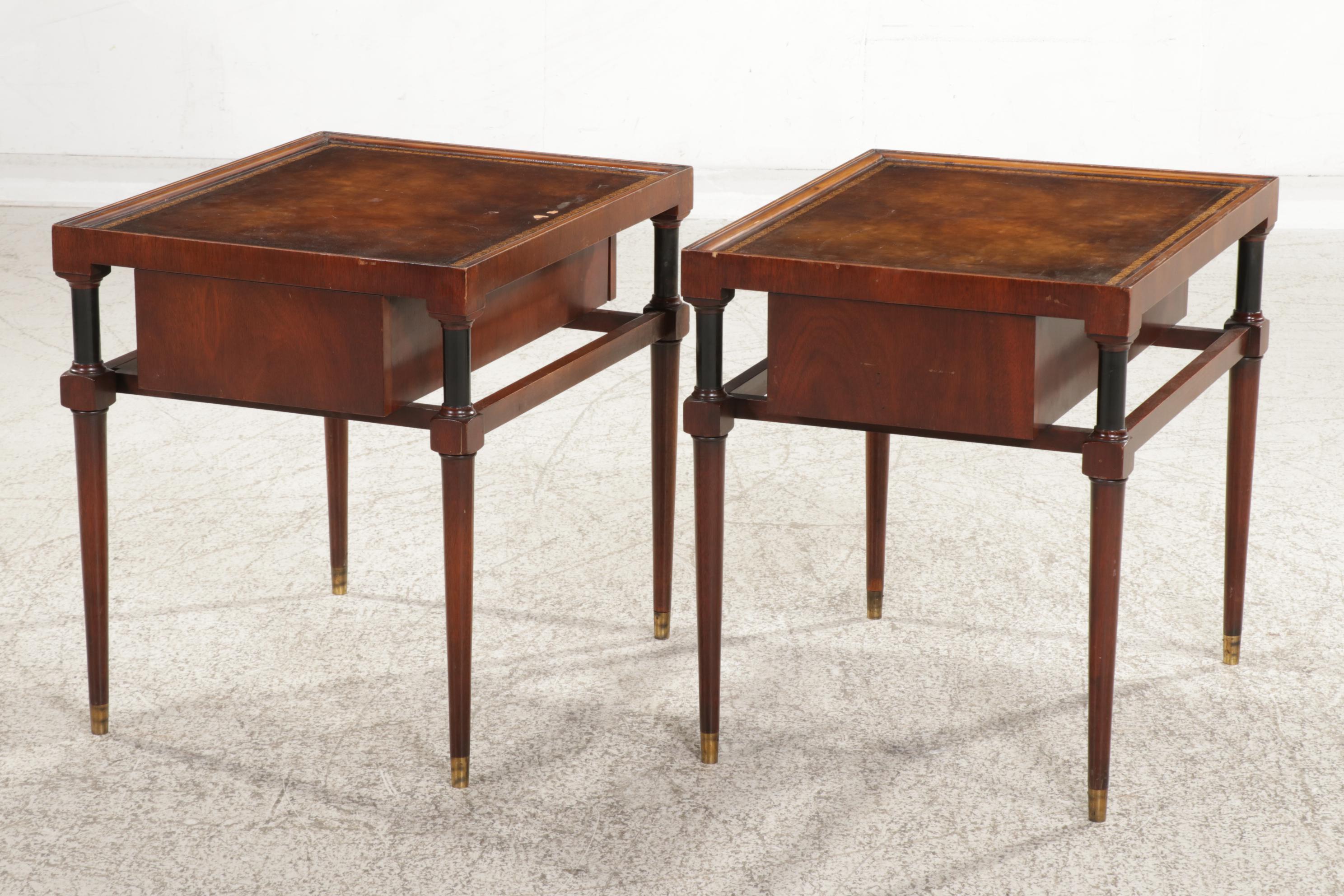Pair of Weiman French Empire Style Mahogany Single-Drawer End Tables