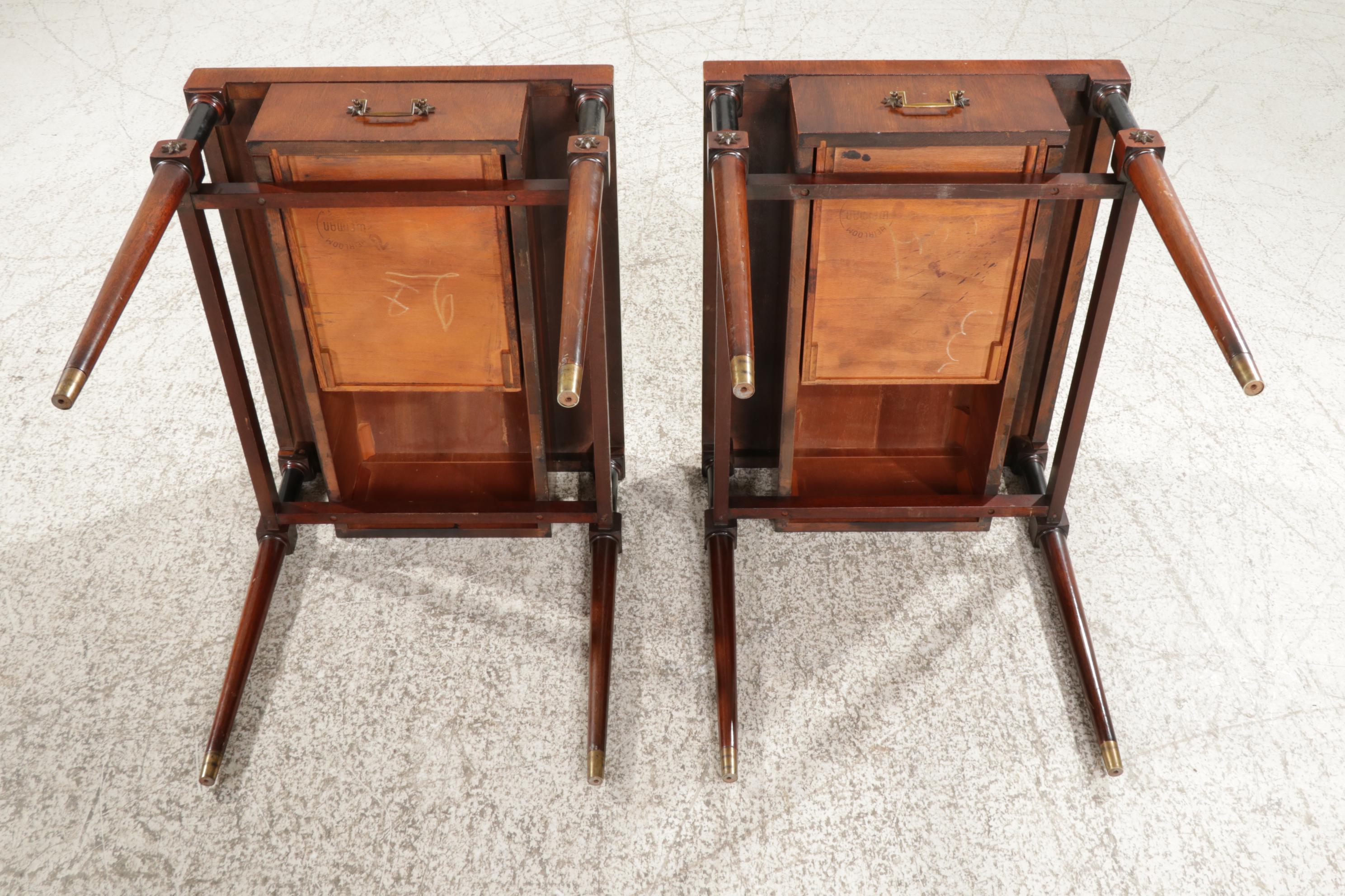 Pair of Weiman French Empire Style Mahogany Single-Drawer End Tables
