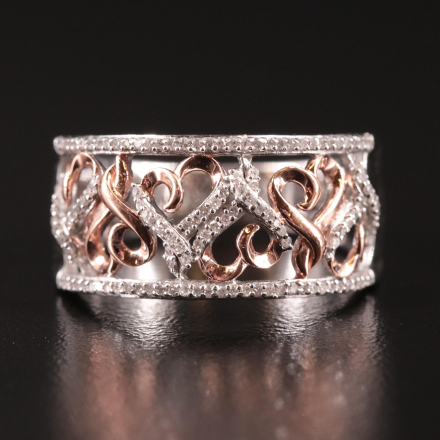 Sterling Diamond Tapered Scrollwork Band