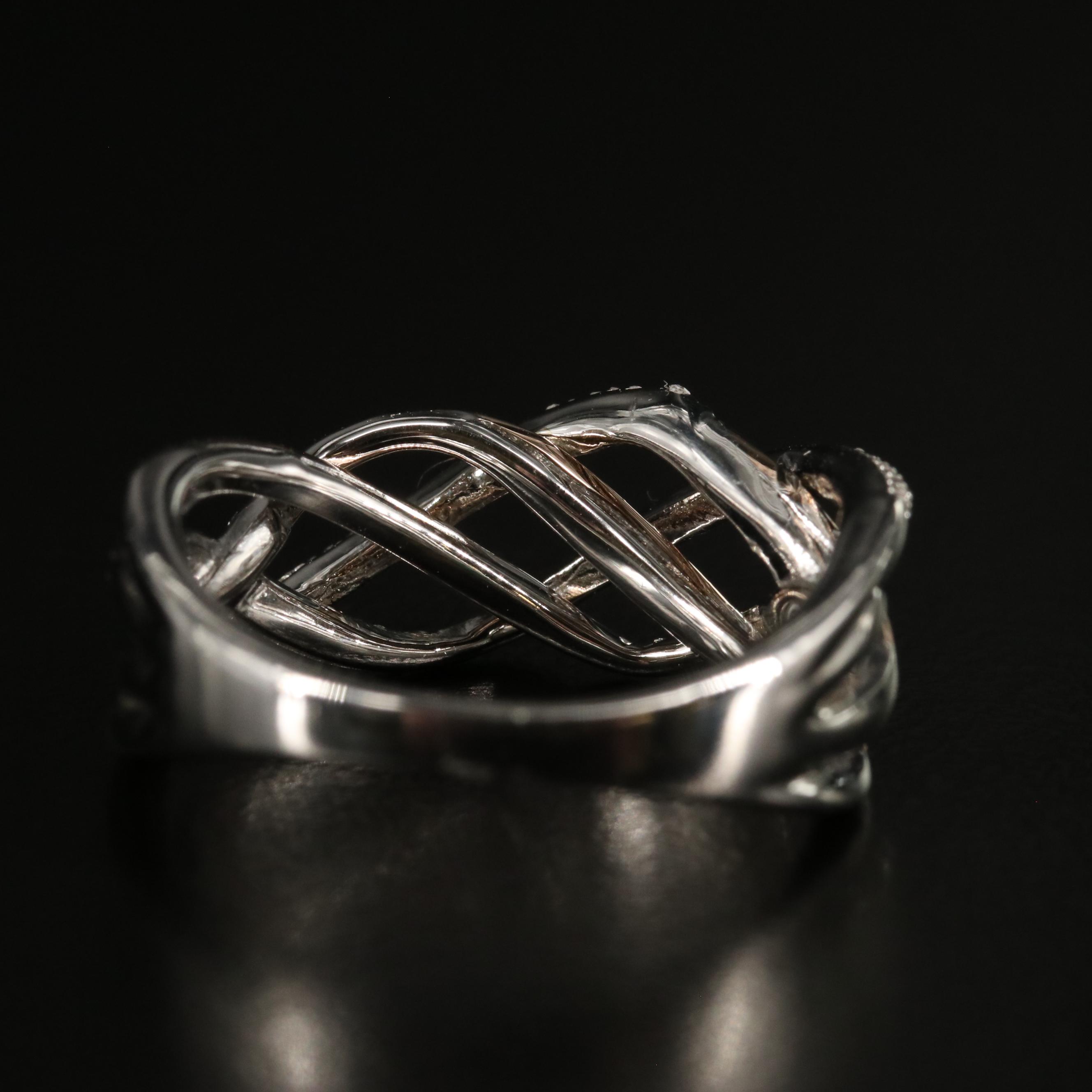 Sterling Diamond and Emerald Crossover Ring with 10K Rose Gold Accent