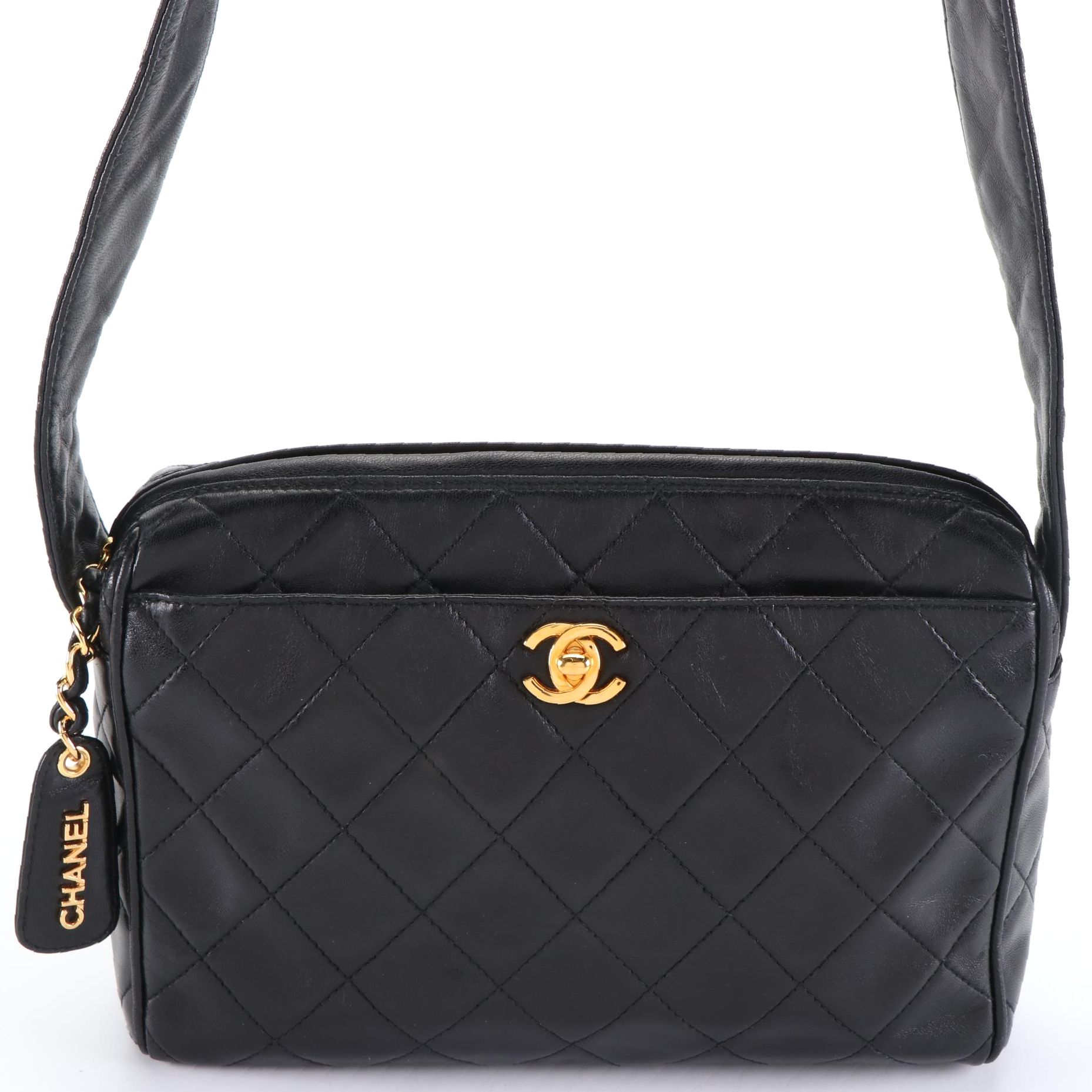 Chanel Quilted Shoulder Bag in Black Lambskin Leather