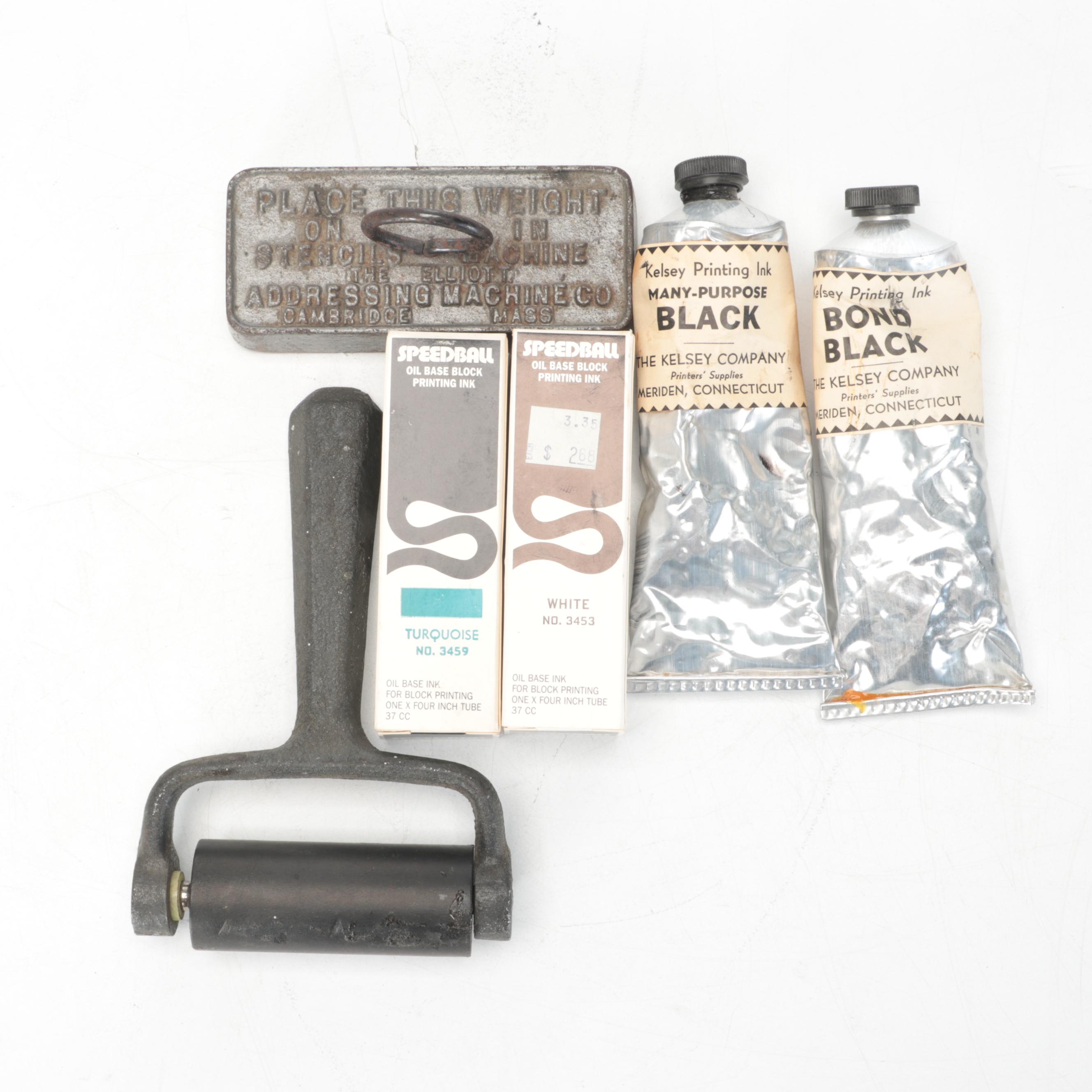 Kelsey & Co. 3x5 Tabletop Printing Press with Ink and Rollers, Letters