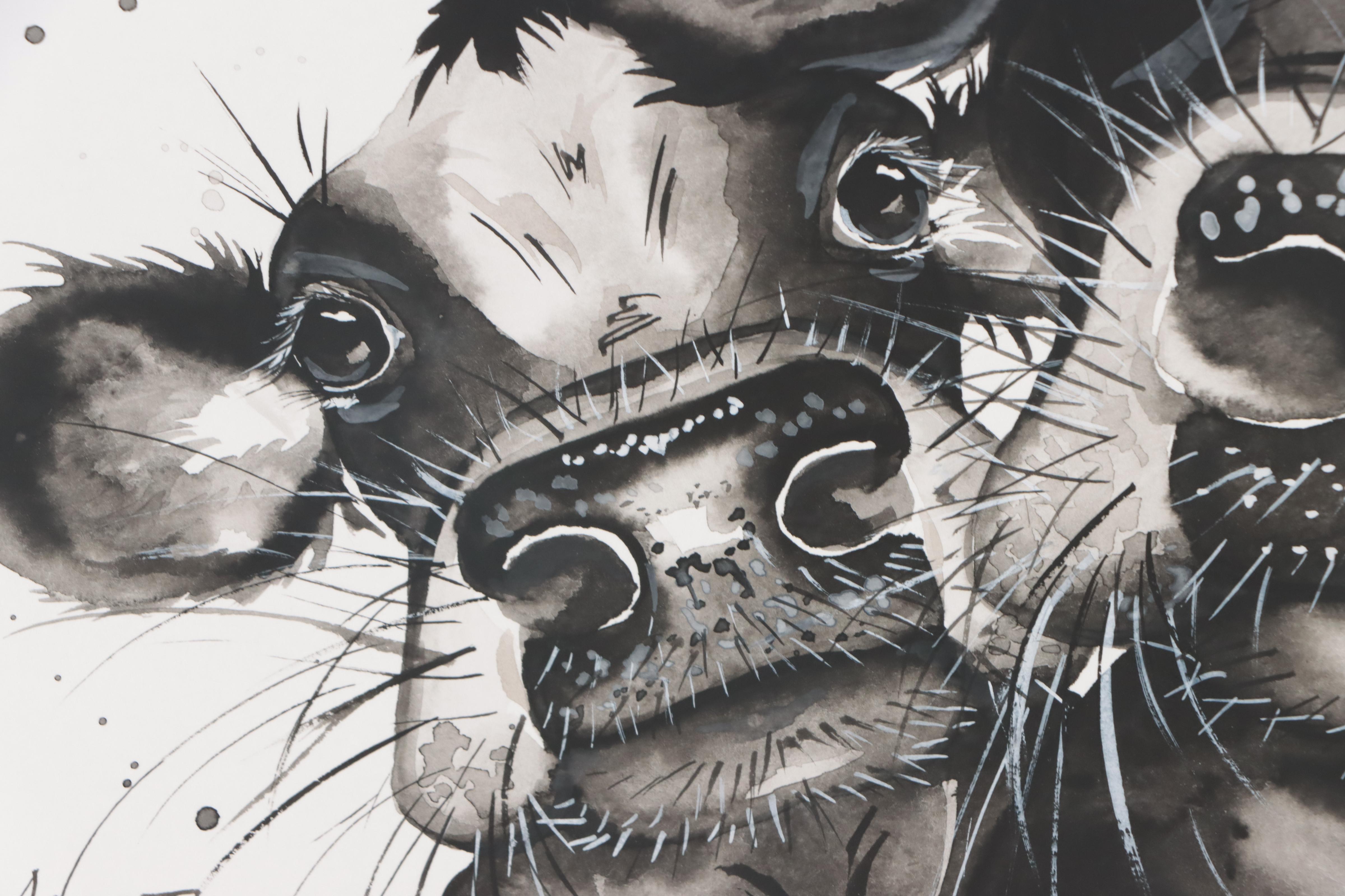 Anne Gorywine Watercolor Painting of Cows, 2019