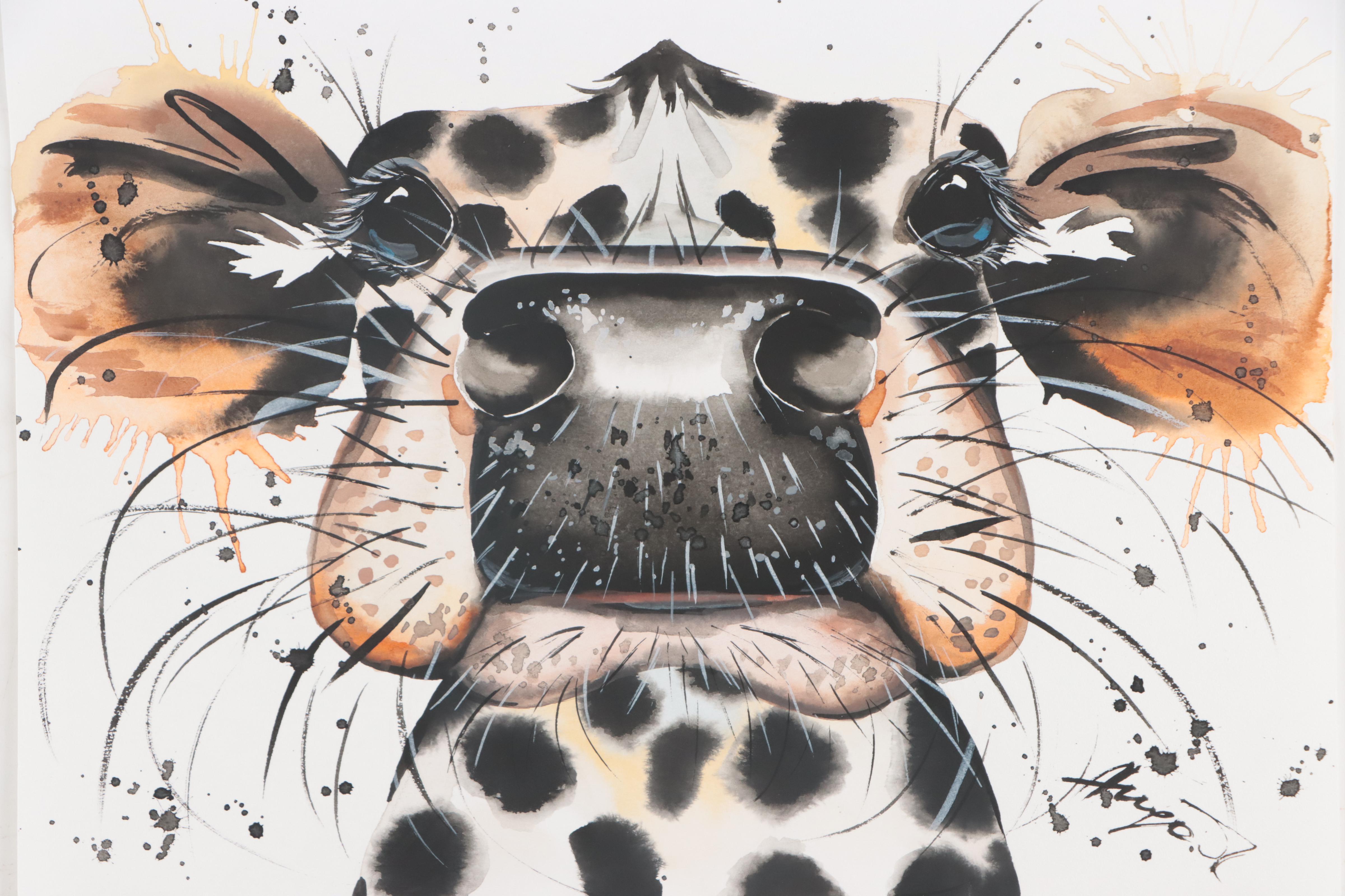 Anne Gorywine Watercolor Painting of Cow, 2022