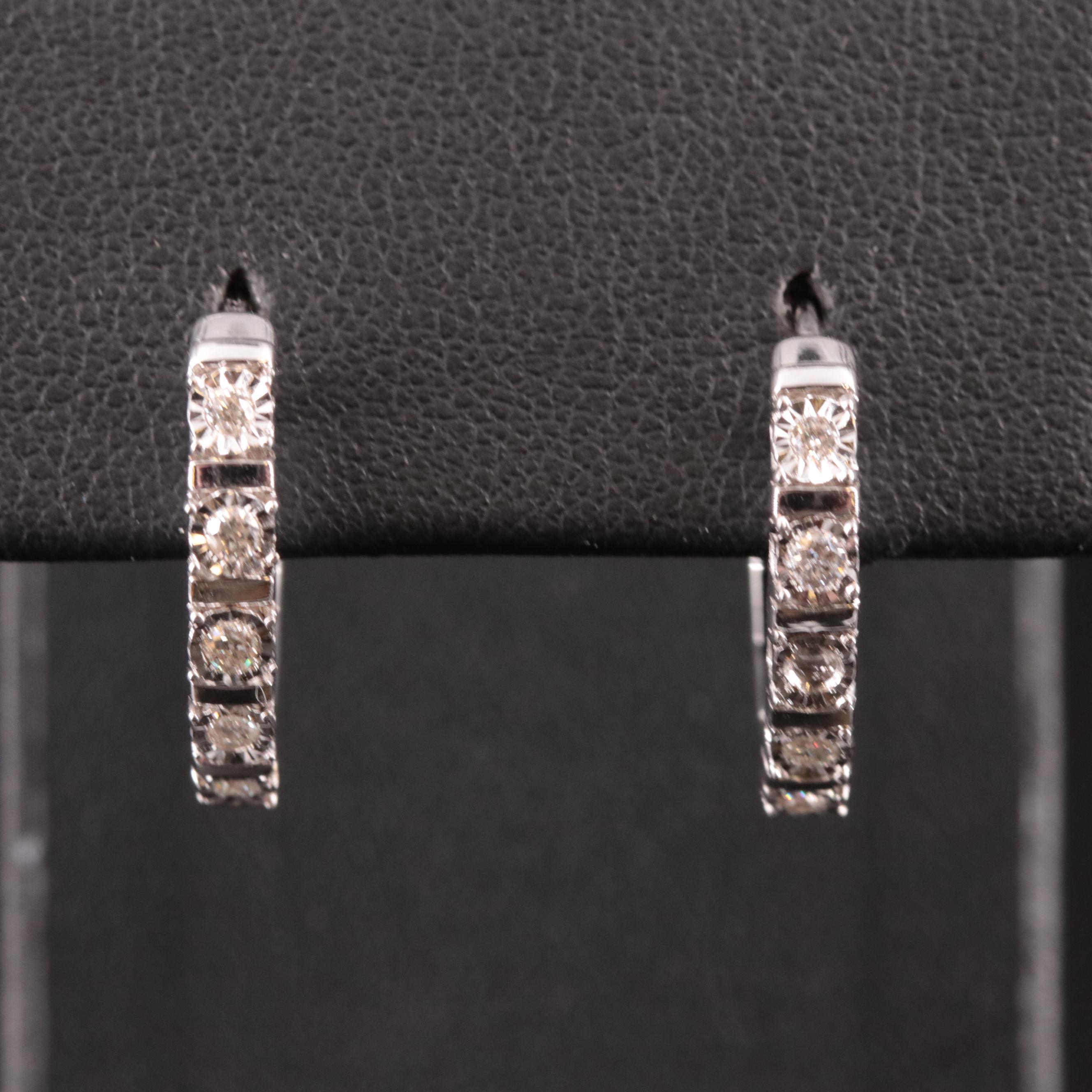 Sterling Diamond Hoop Earrings