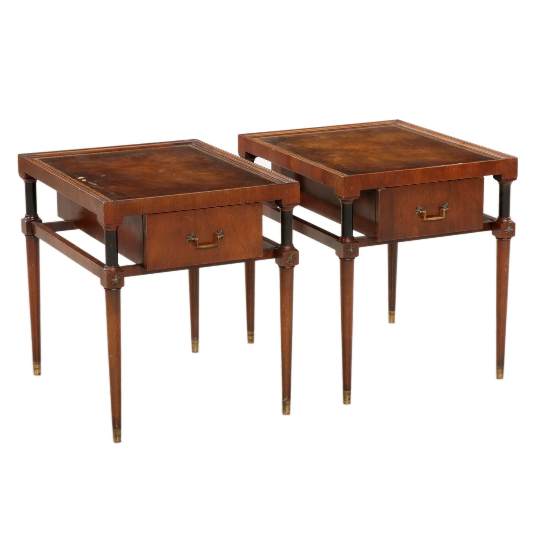 Pair of Weiman French Empire Style Mahogany Single-Drawer End Tables