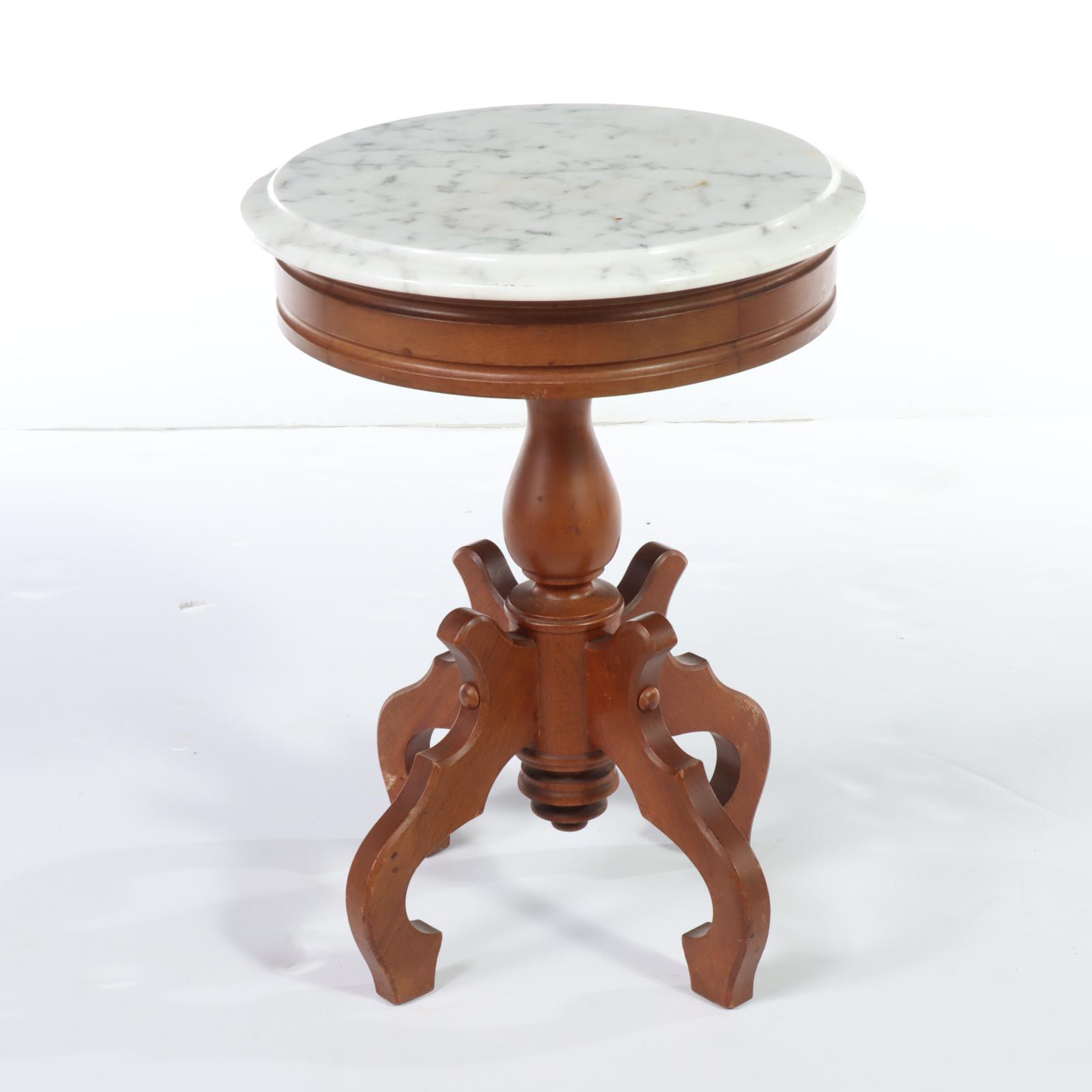 Victorian Style Mahogany and White Marble Stand, 20th Century