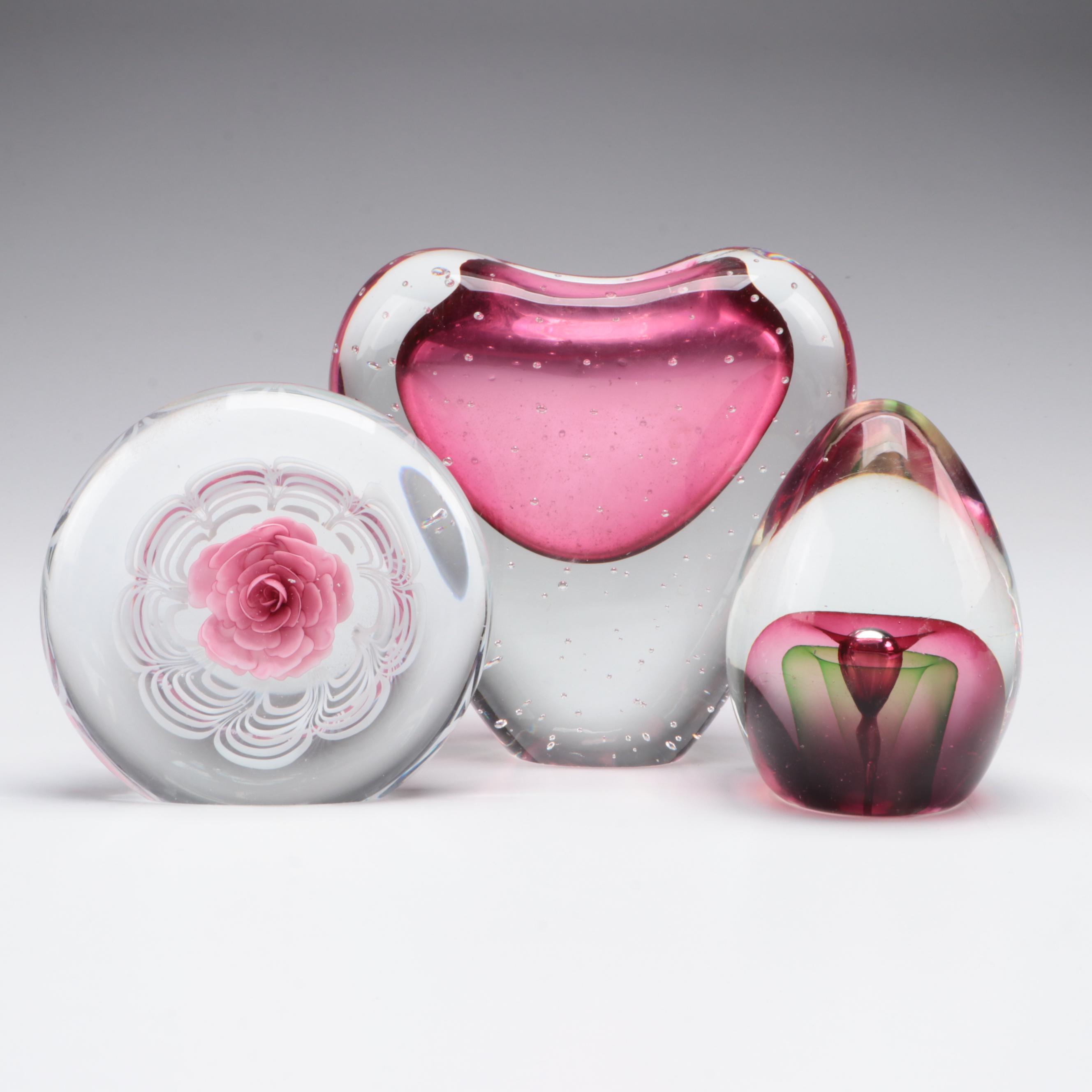 Glass Controlled Bubble Vase with Blown Glass Paperweights