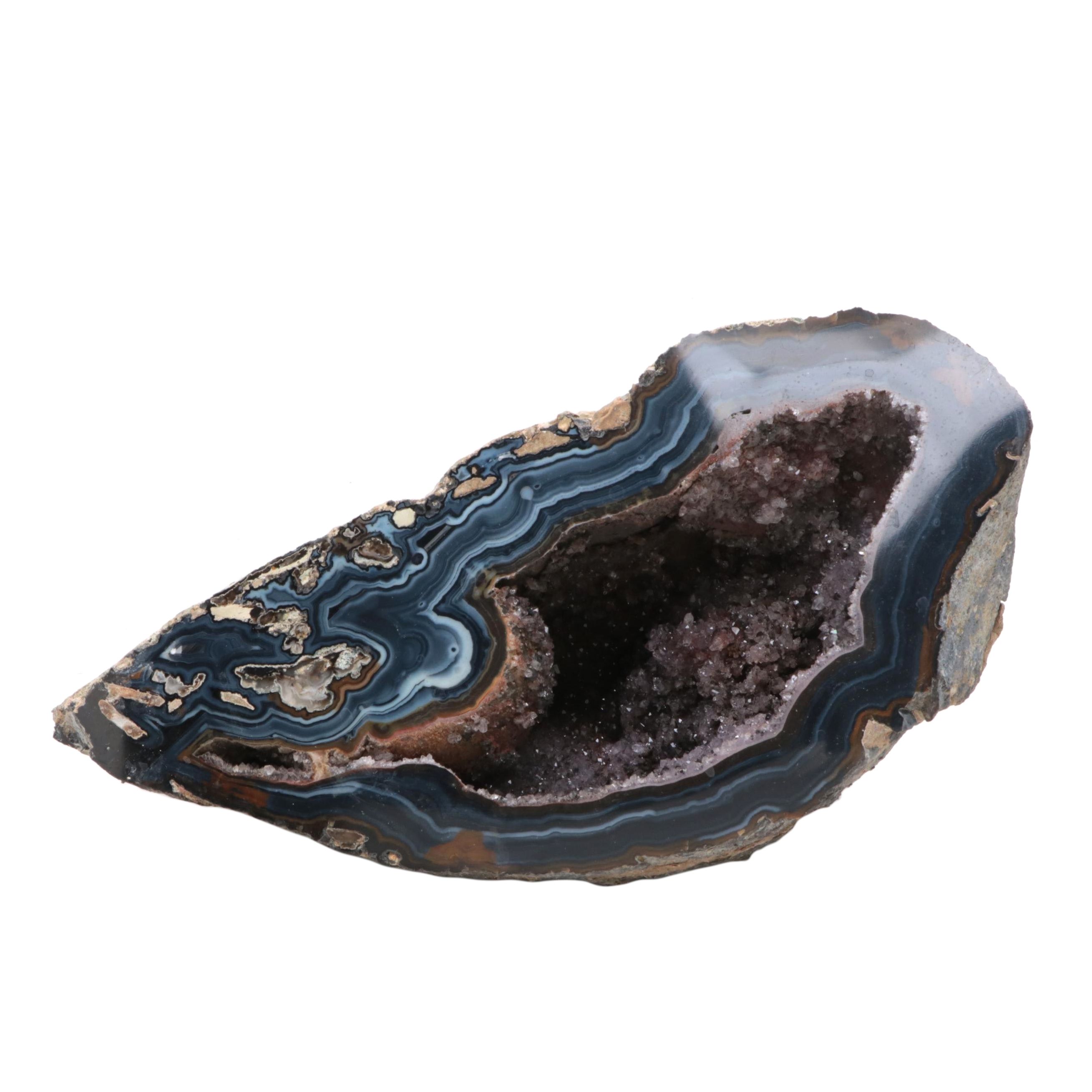 Cut and Polished Banded Agate Geode Specimen
