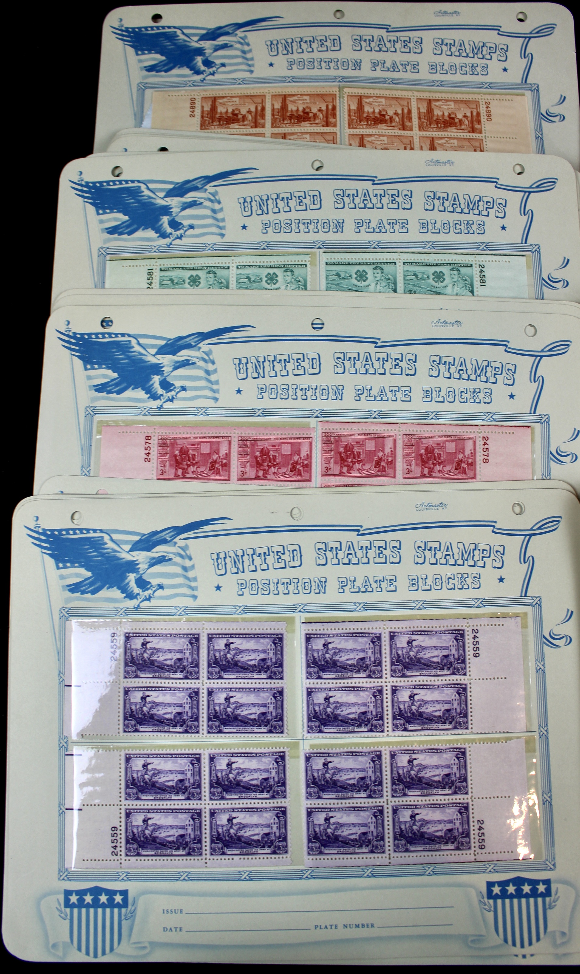 530 Matched U.S. 3-Cent Postage Stamp Plate Blocks