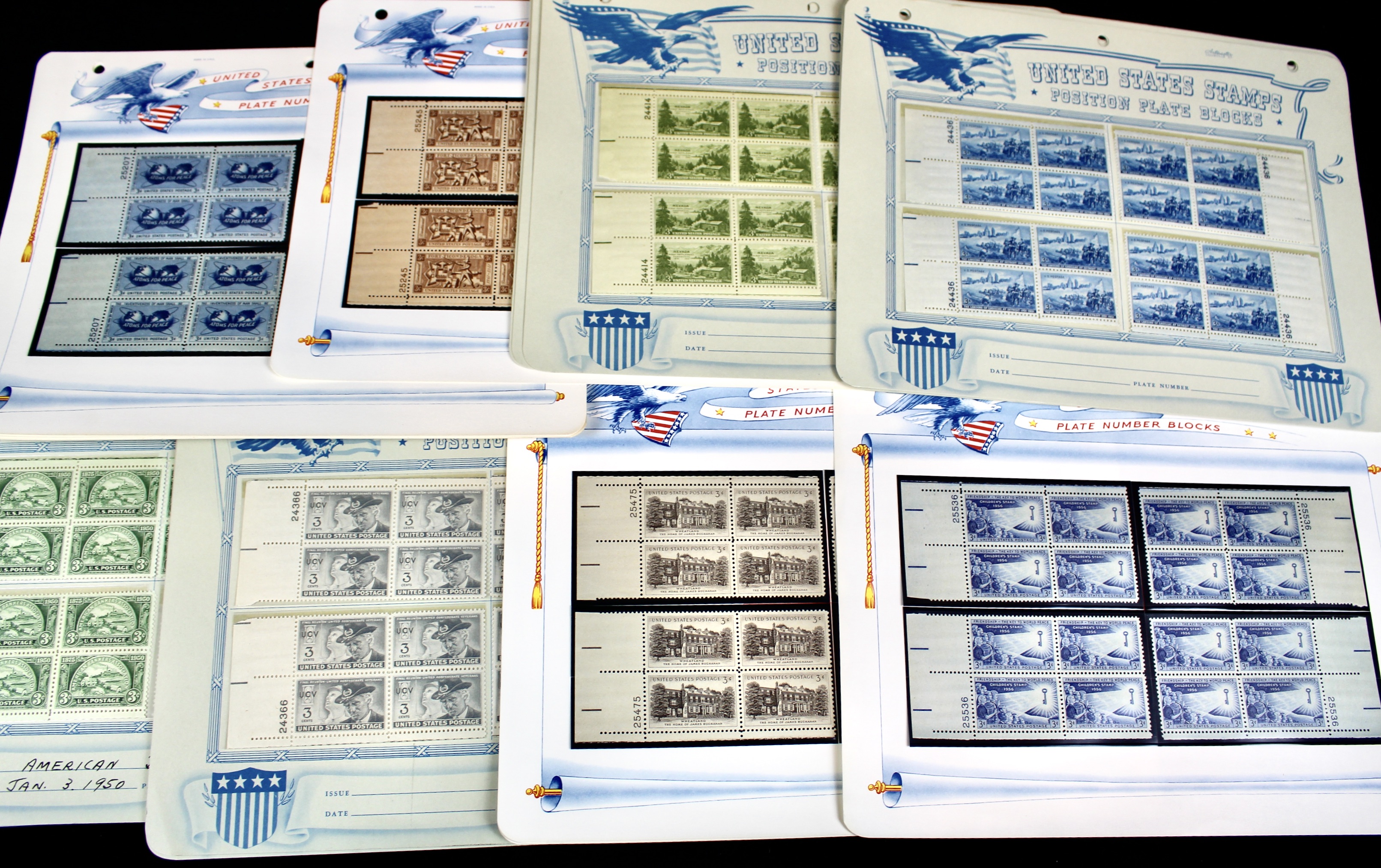 530 Matched U.S. 3-Cent Postage Stamp Plate Blocks