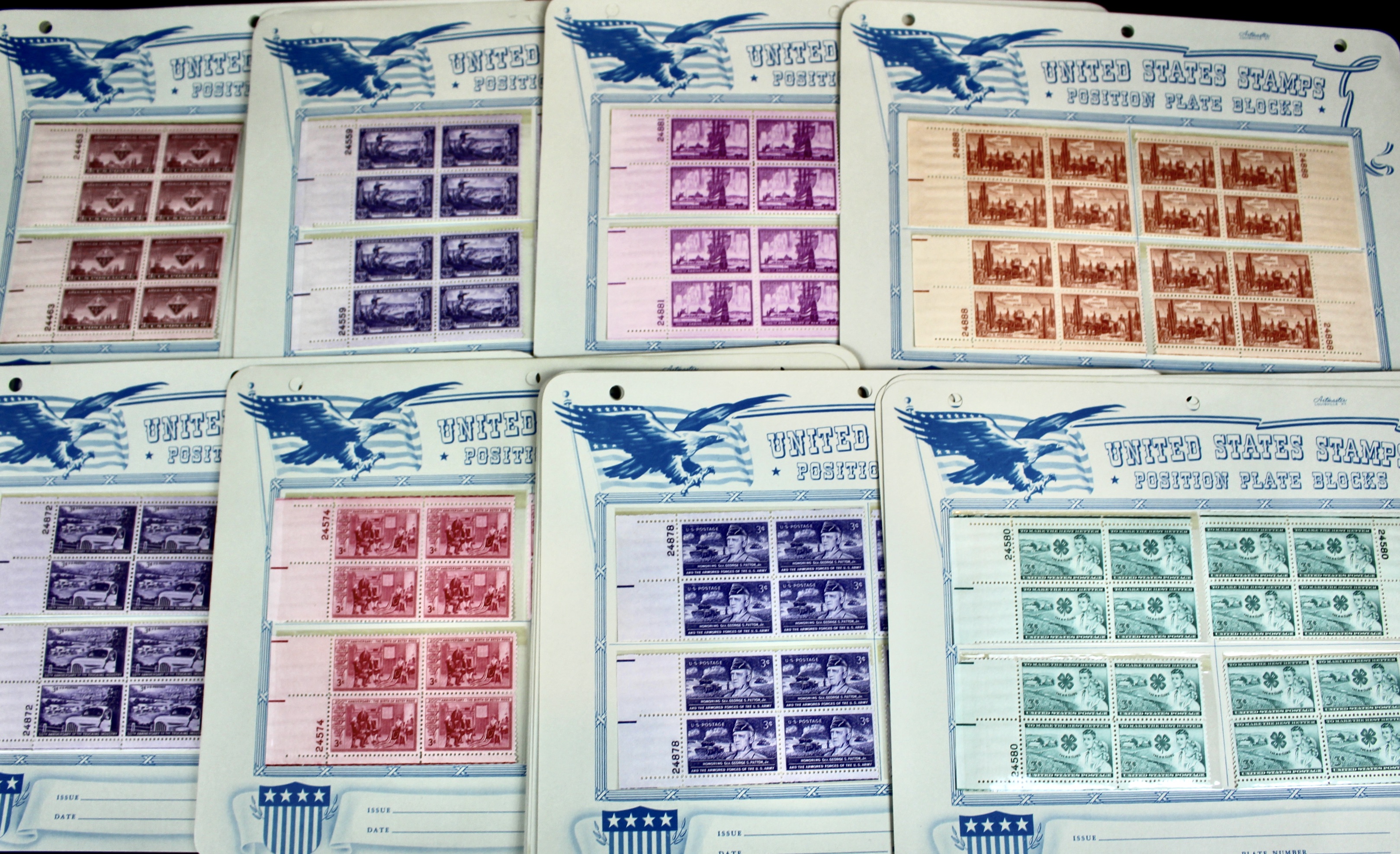 530 Matched U.S. 3-Cent Postage Stamp Plate Blocks