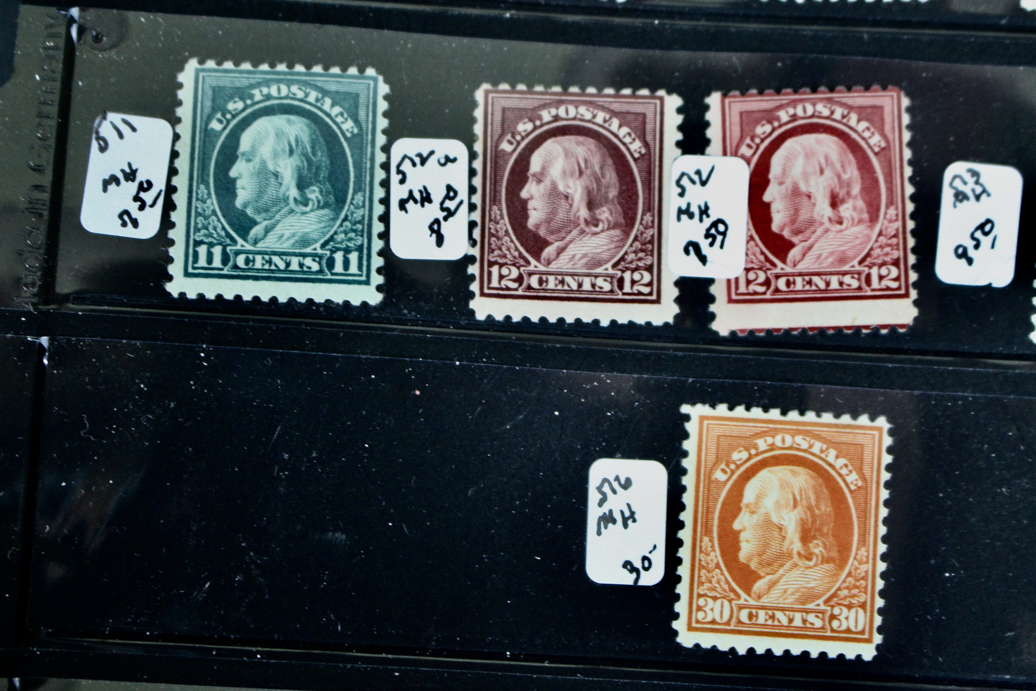 Thirty-Two Mint Hinged Washington and Franklin U.S. Postage Stamps