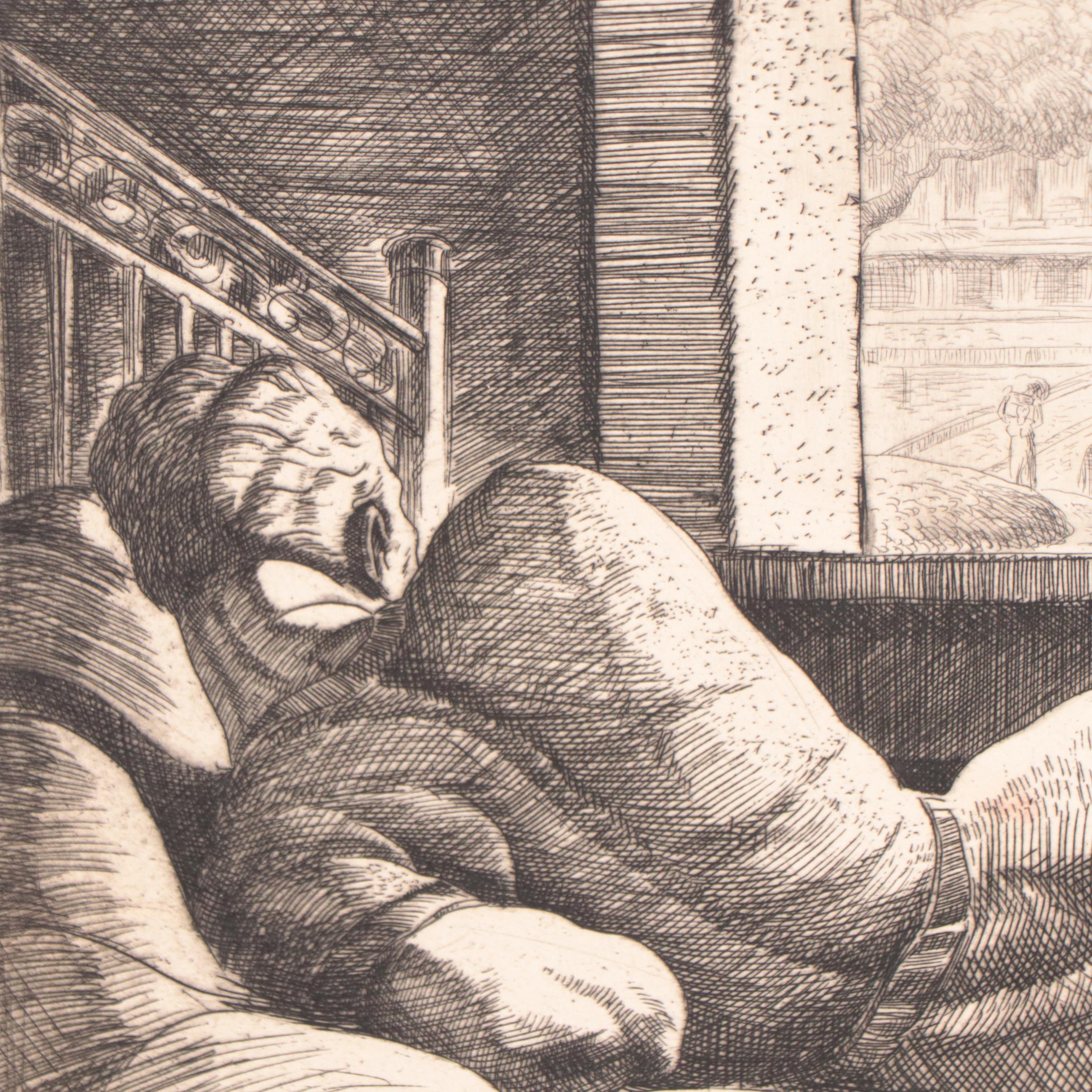 Dan Burne Jones Etching of Reclining Figure "The Outward Room"