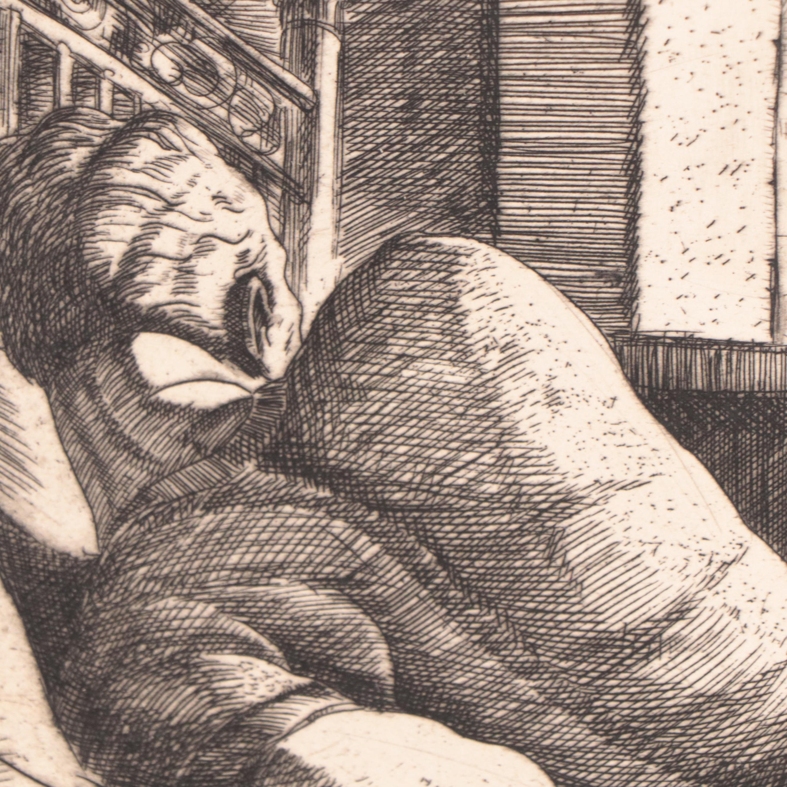 Dan Burne Jones Etching of Reclining Figure "The Outward Room"