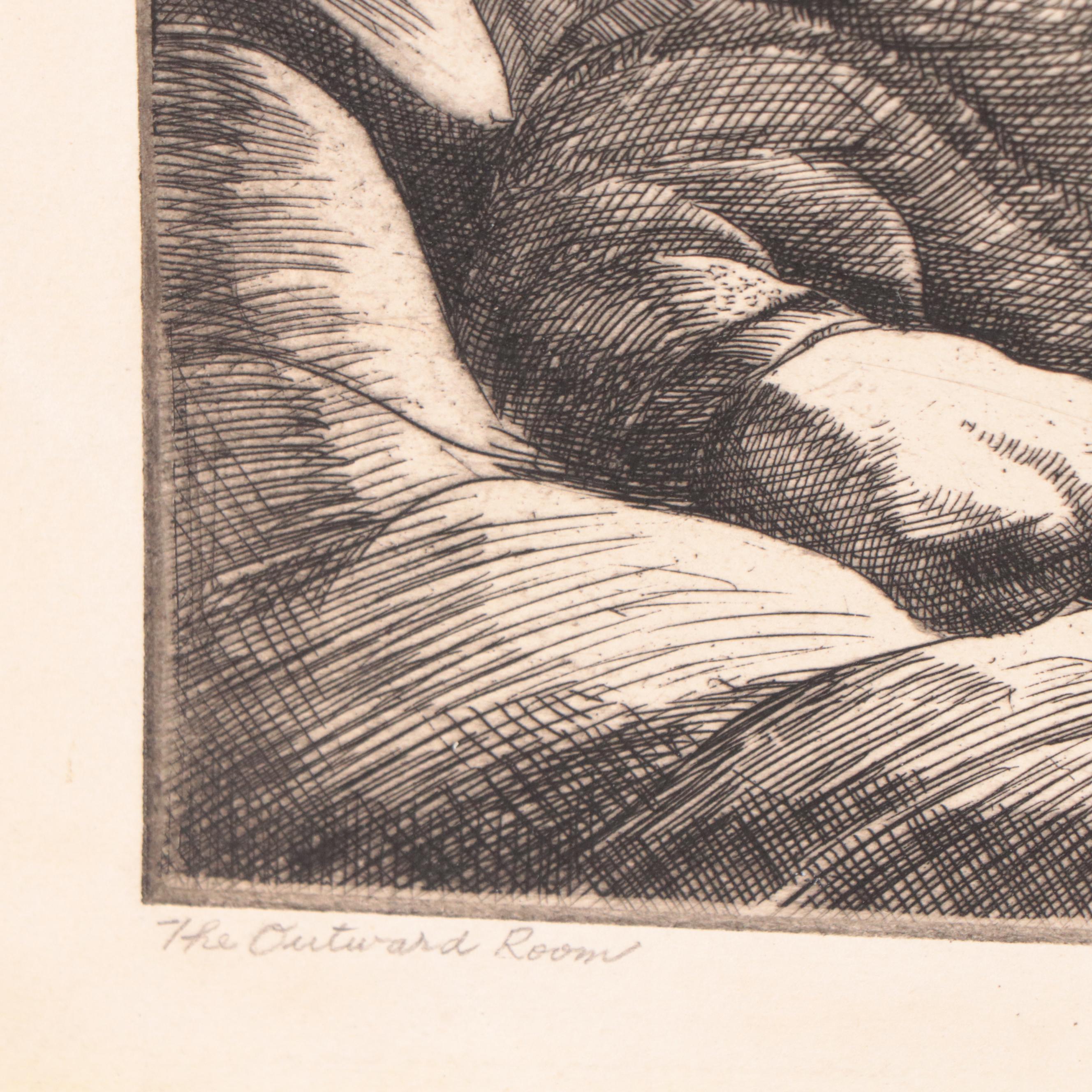 Dan Burne Jones Etching of Reclining Figure "The Outward Room"